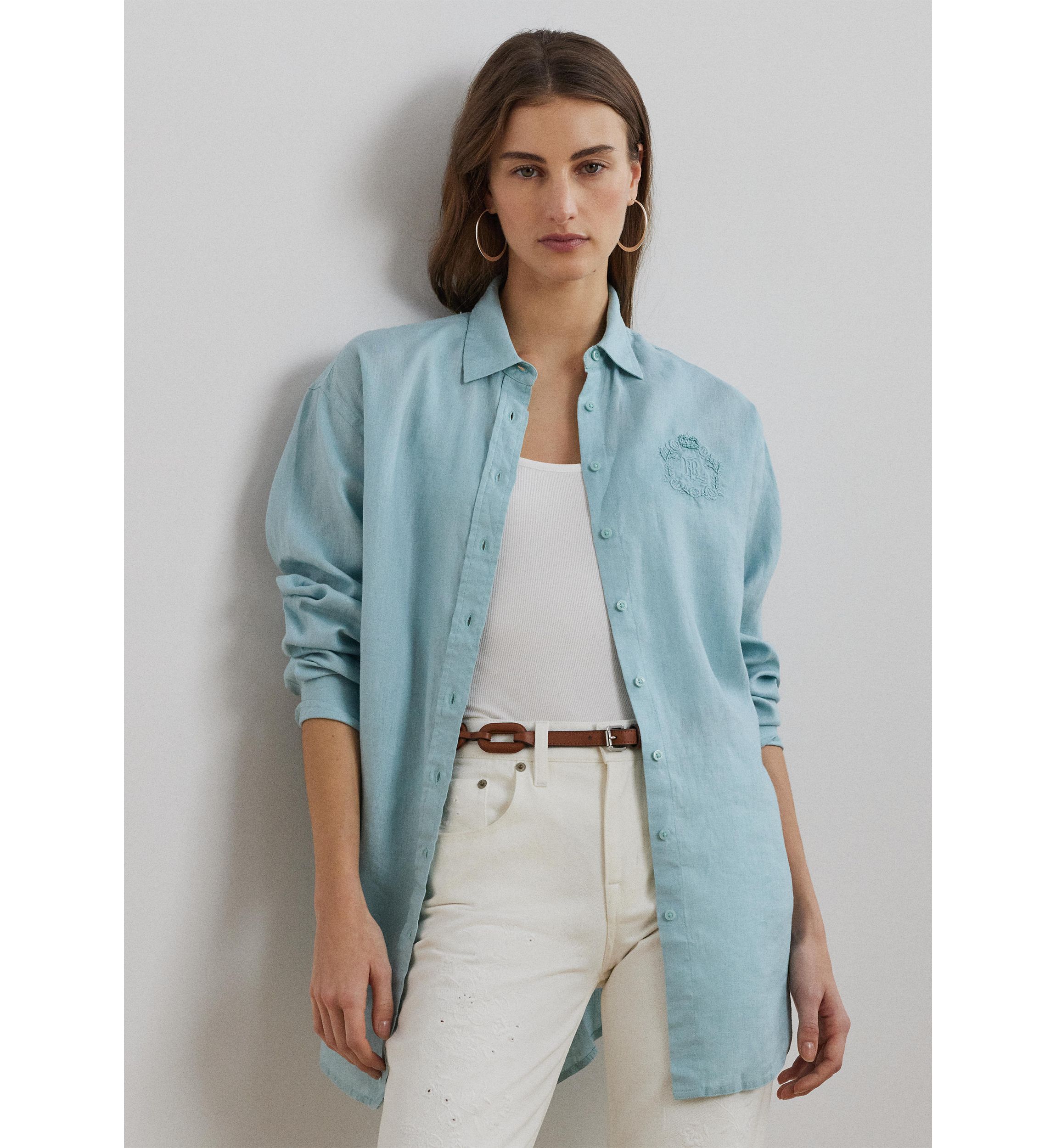 Oversize Floral Logo Linen Shirt