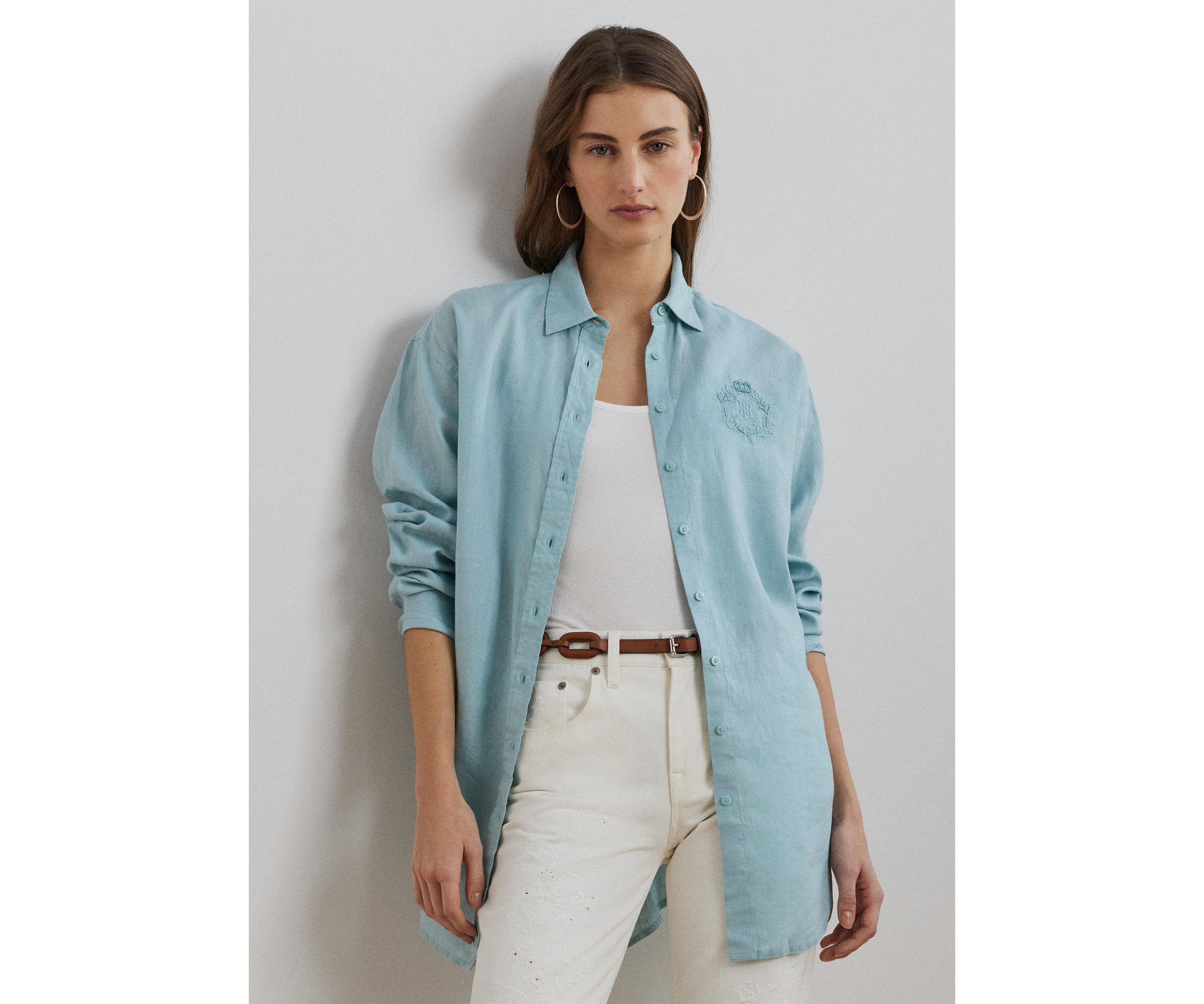Oversize Floral Logo Linen Shirt
