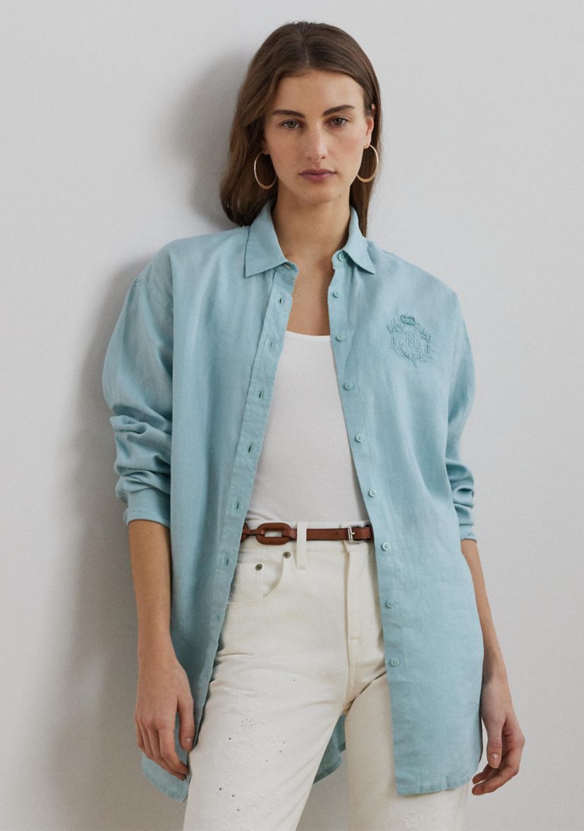 Oversize Floral Logo Linen Shirt