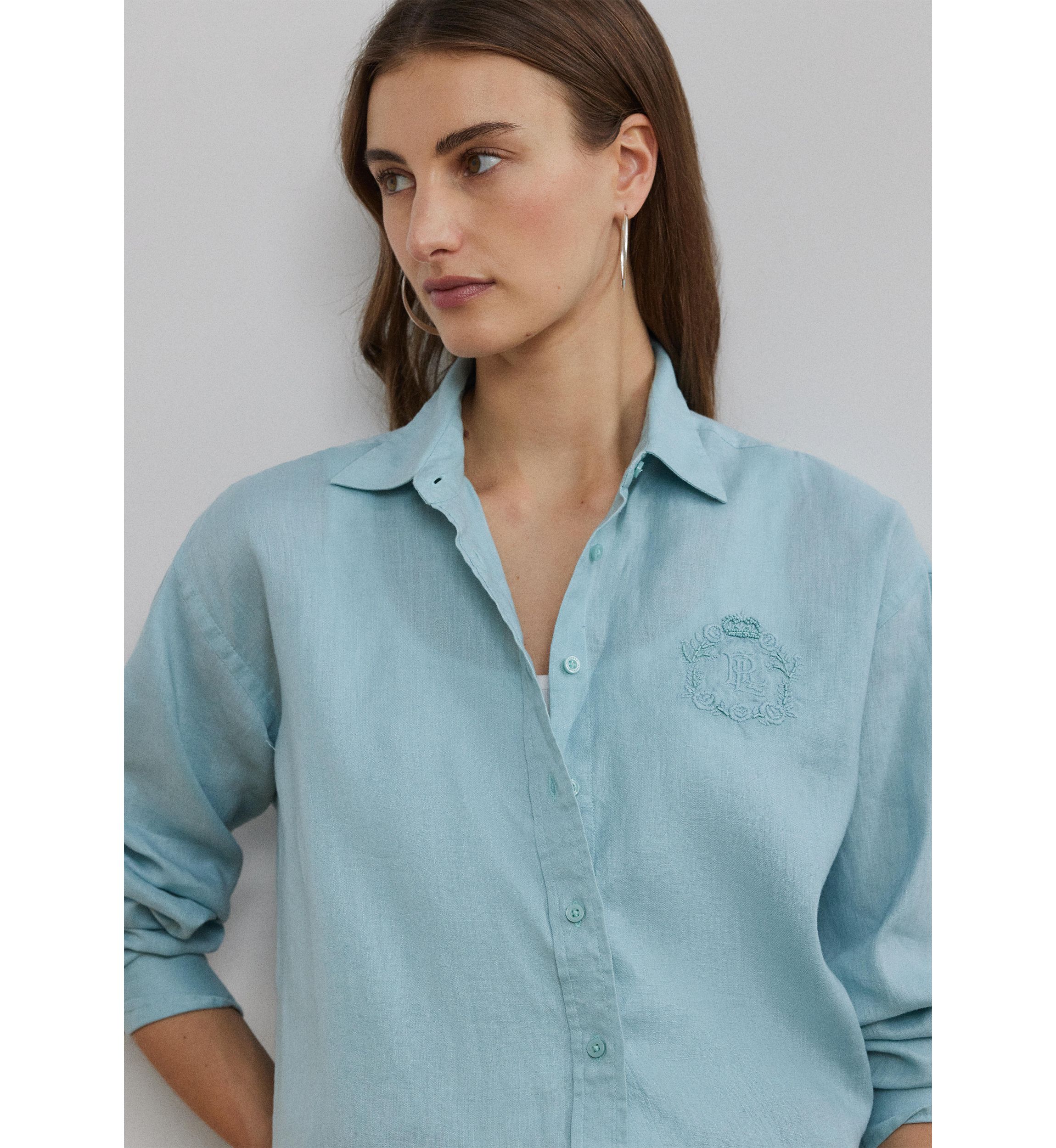 Oversize Floral Logo Linen Shirt