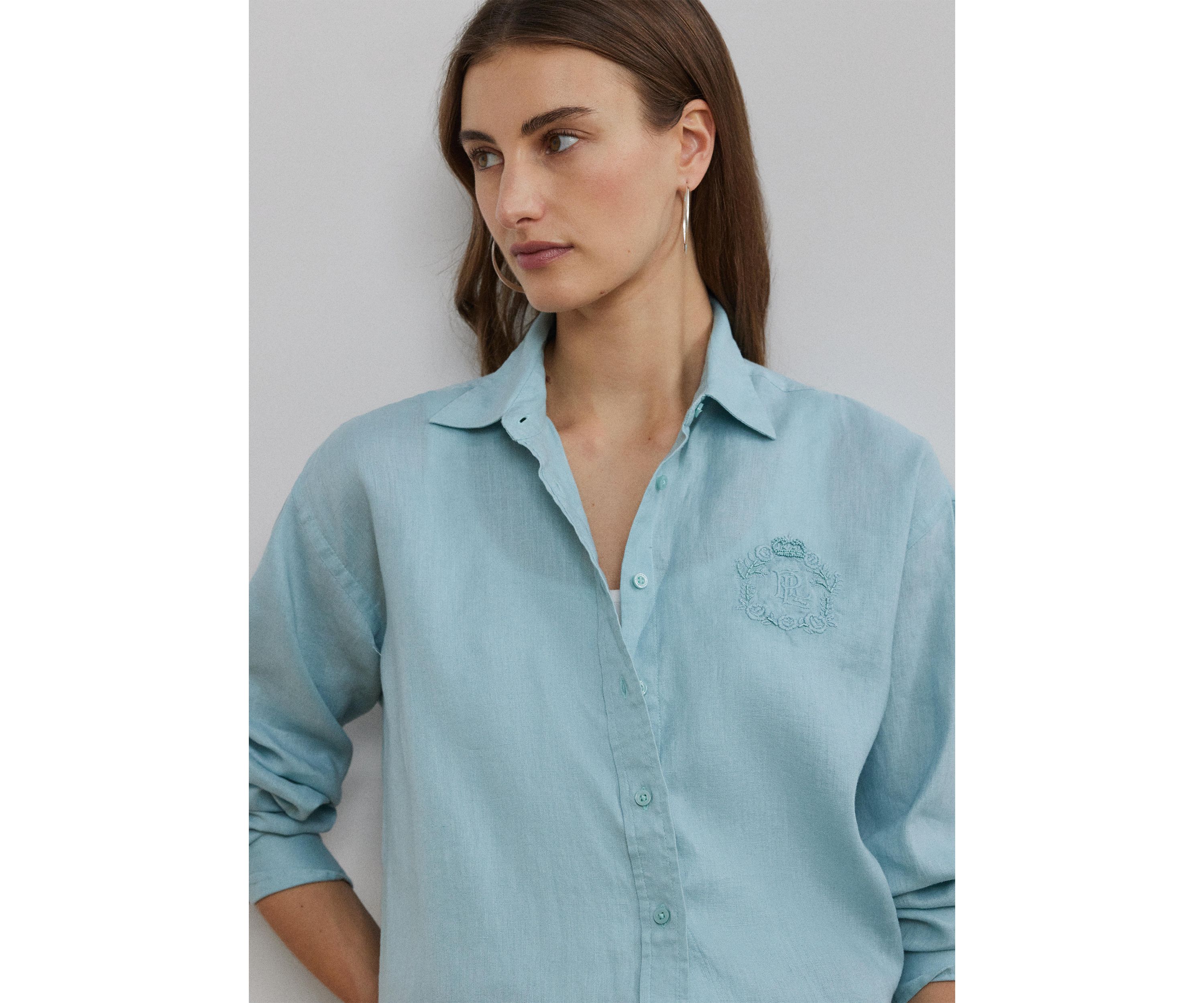 Oversize Floral Logo Linen Shirt