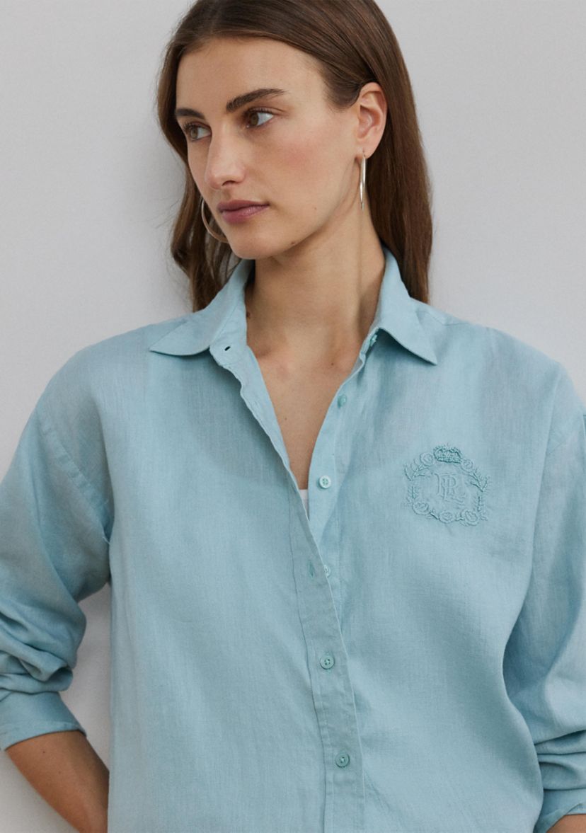 Oversize Floral Logo Linen Shirt