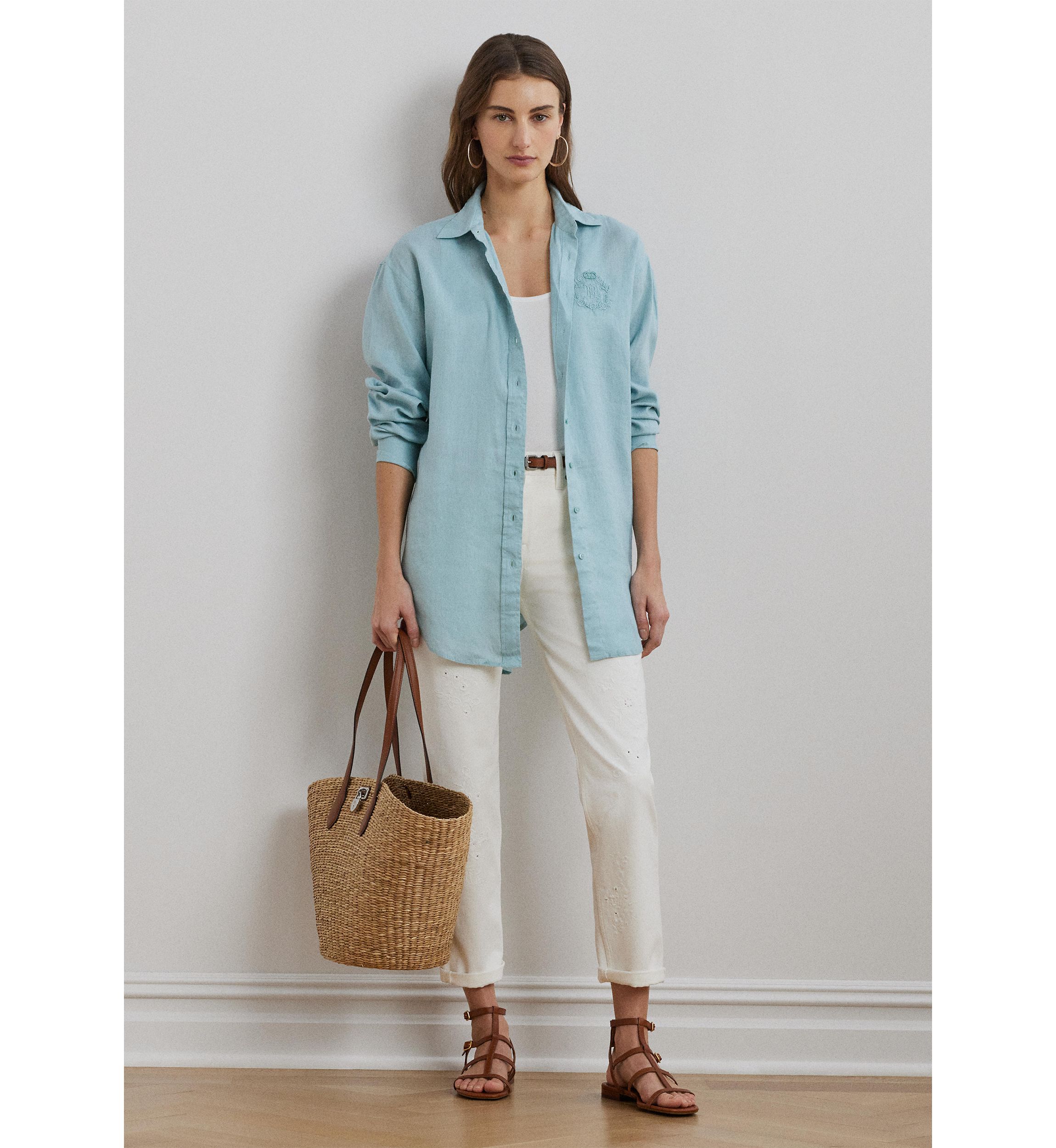 Oversize Floral Logo Linen Shirt