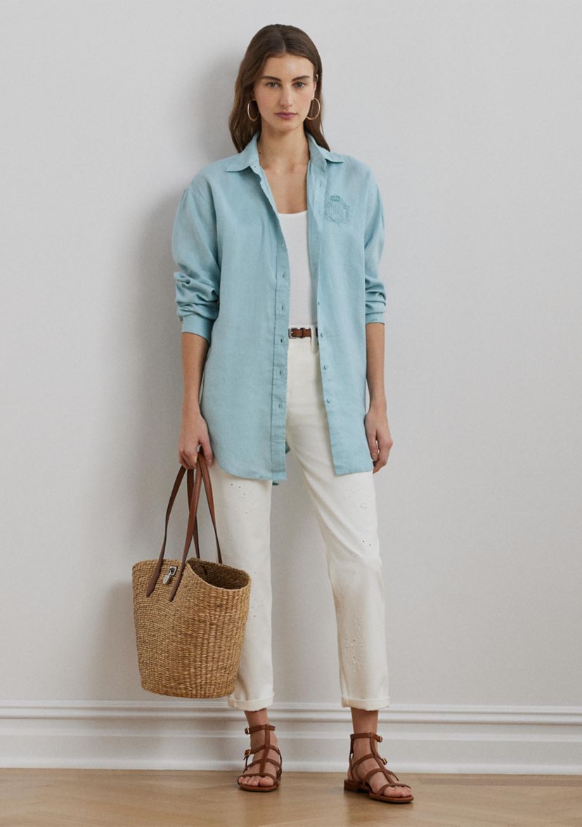 Oversize Floral Logo Linen Shirt