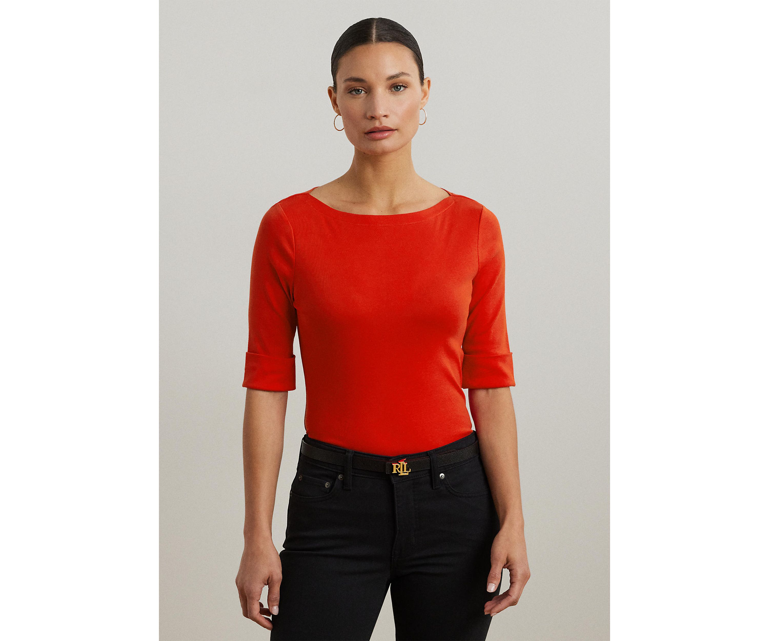 Stretch Cotton Boat Neck T-Shirt