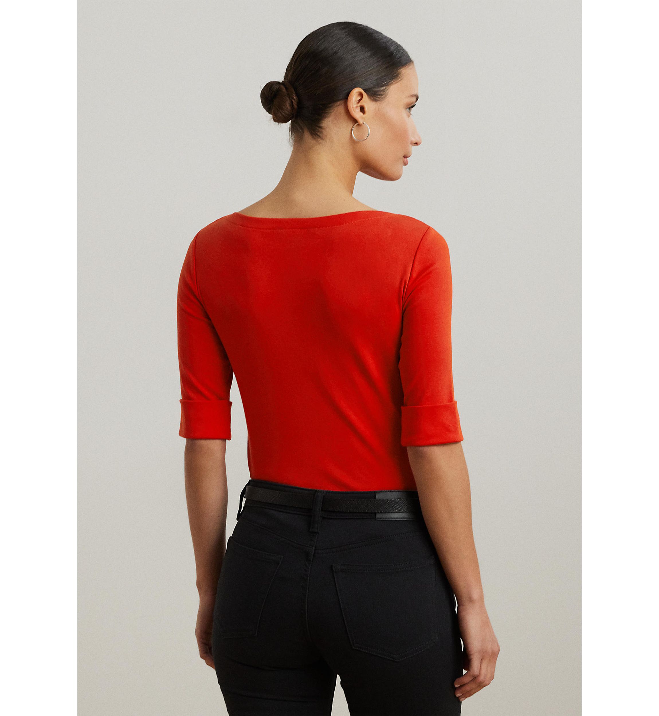 Stretch Cotton Boat Neck T-Shirt