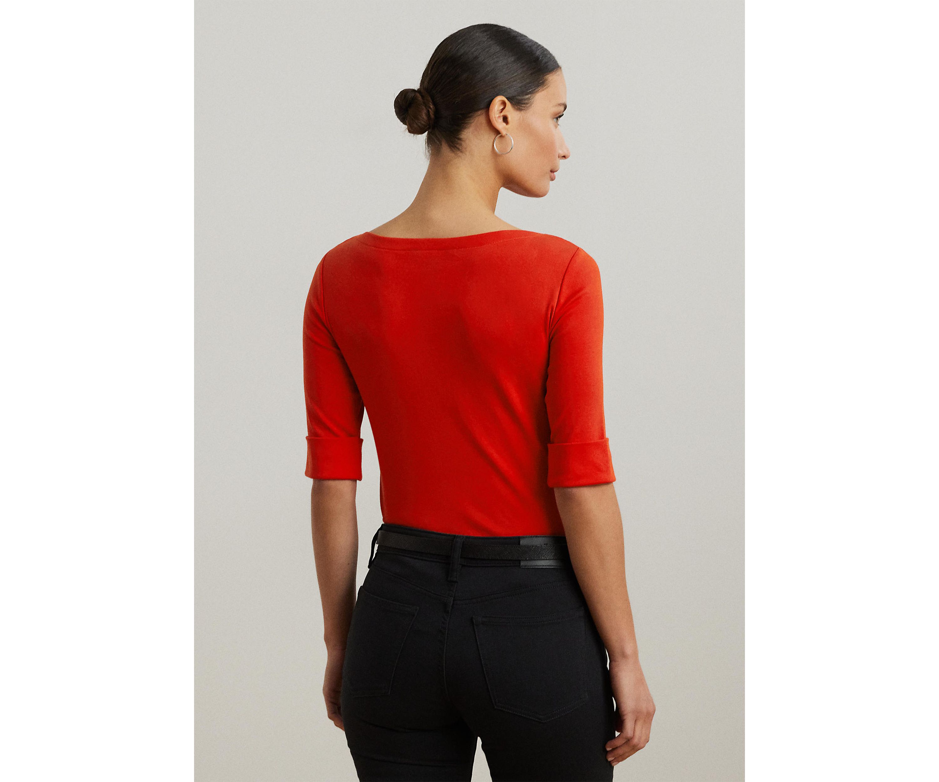 Stretch Cotton Boat Neck T-Shirt