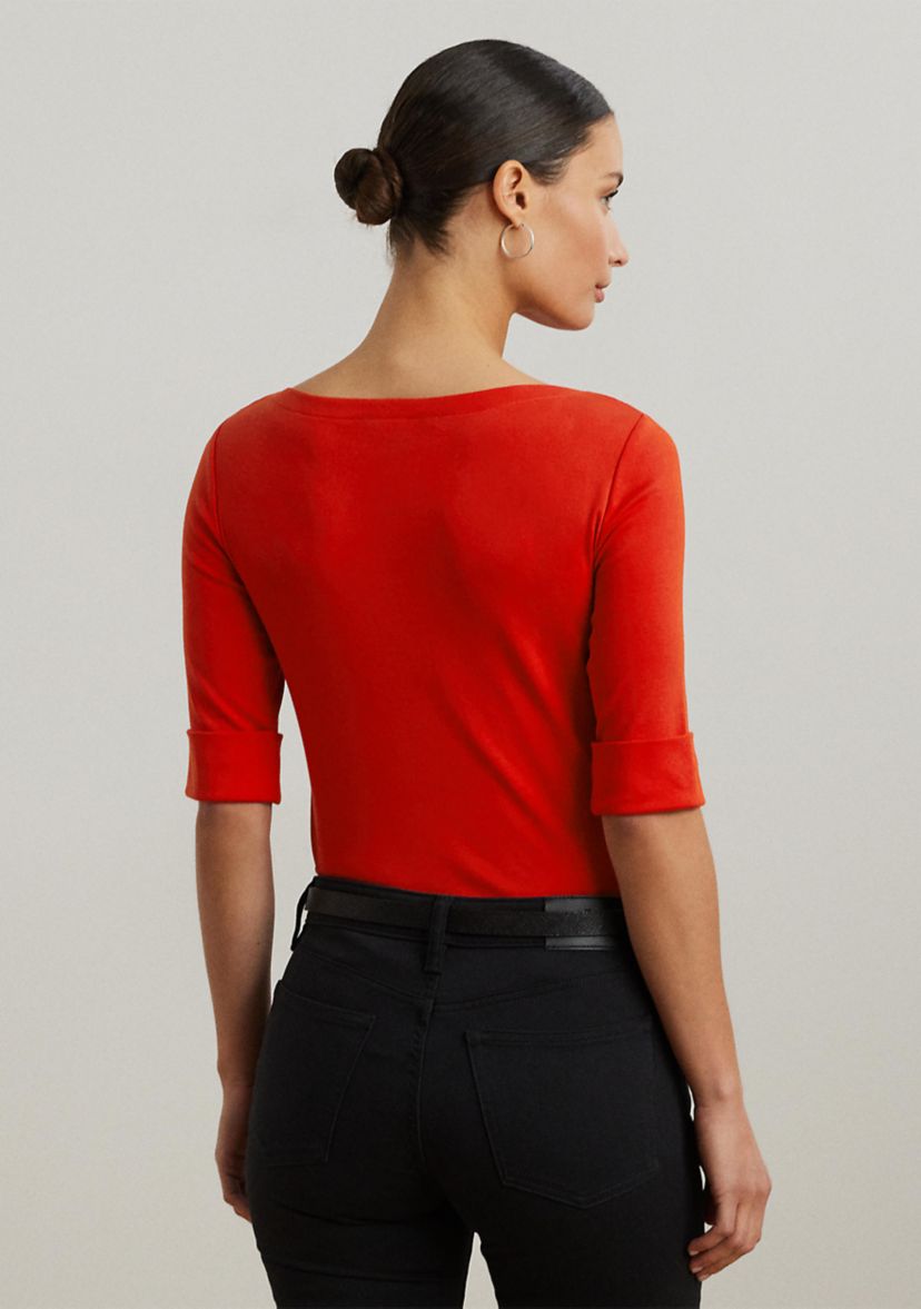 Stretch Cotton Boat Neck T-Shirt