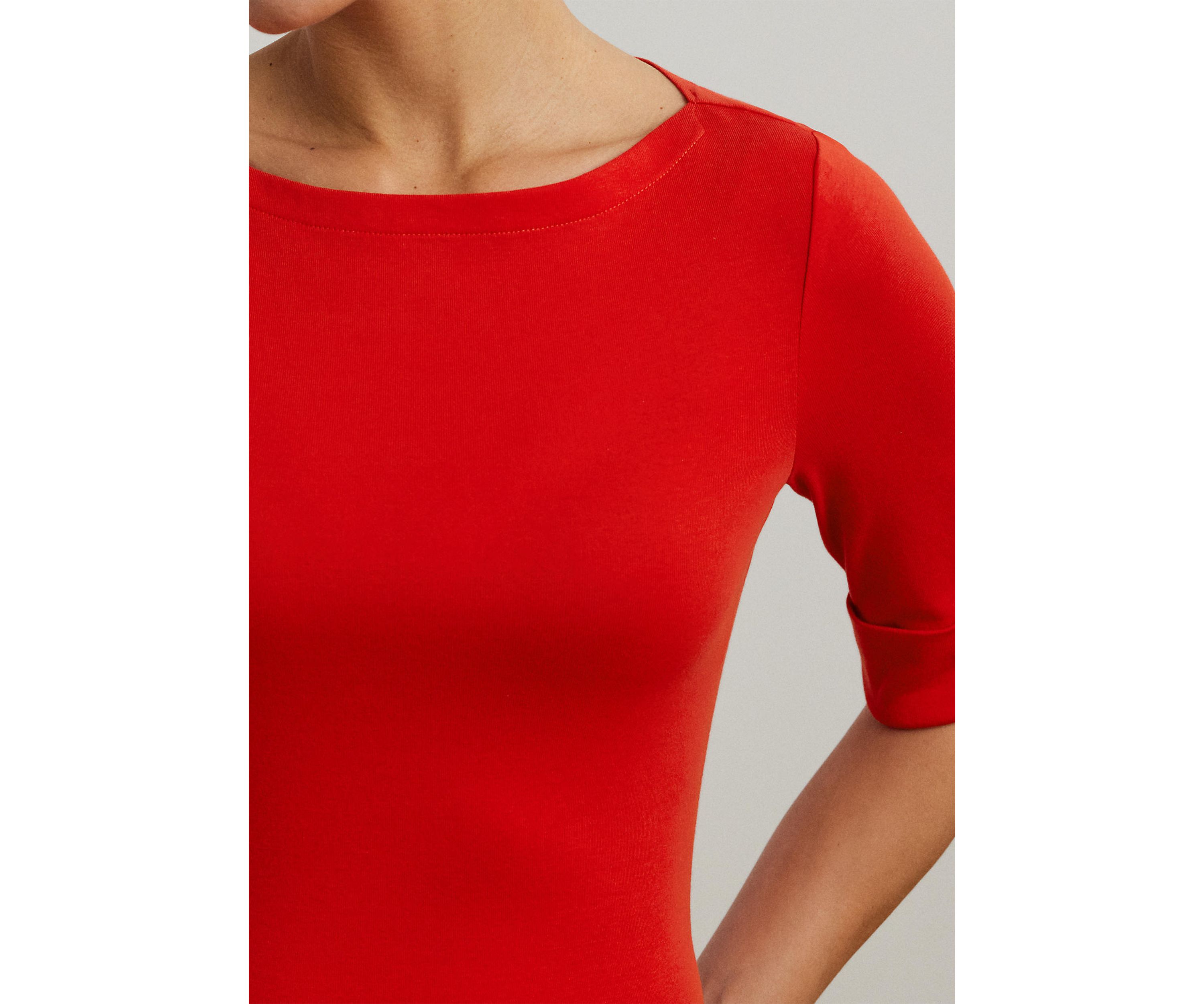 Stretch Cotton Boat Neck T-Shirt