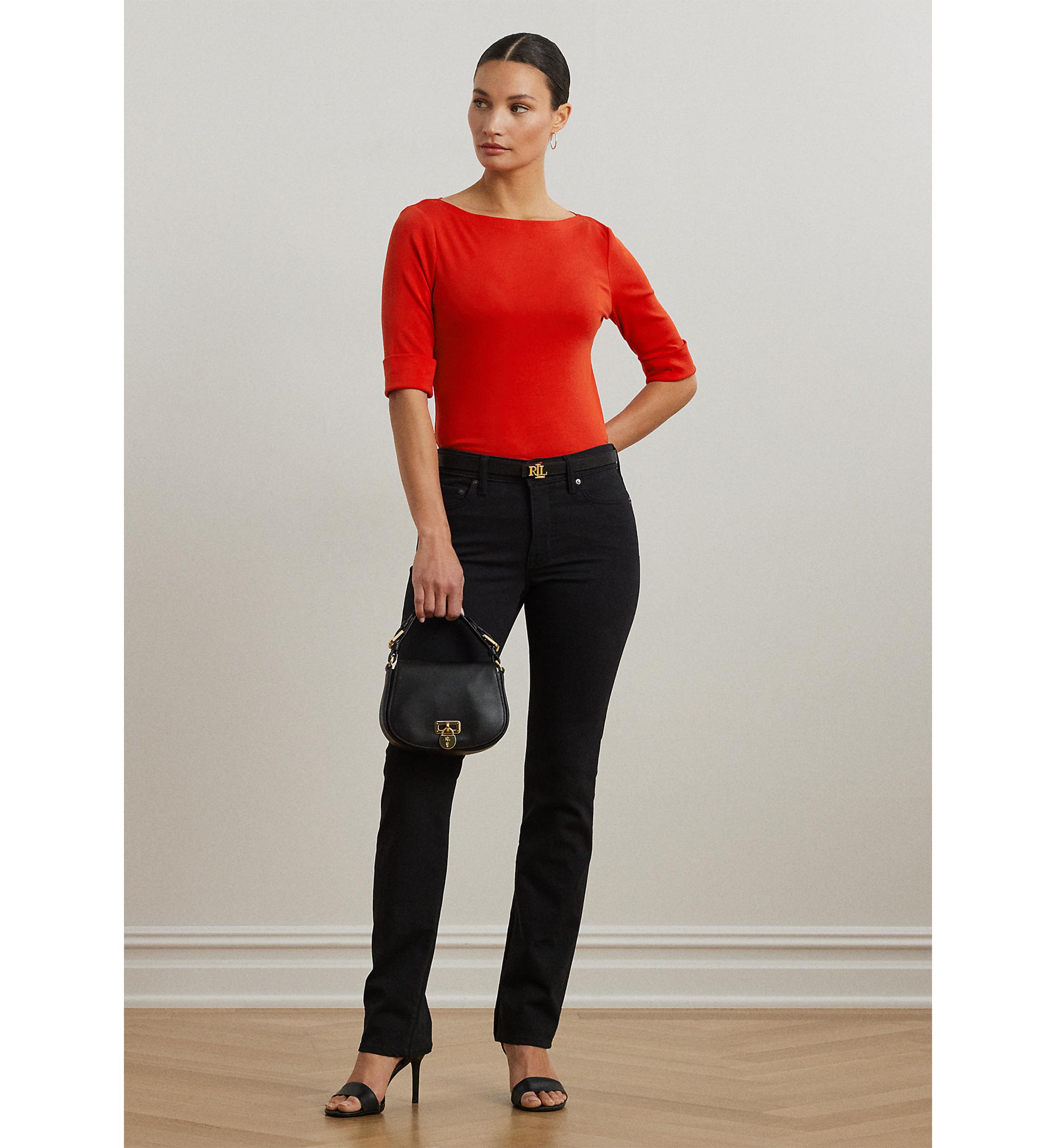 Stretch Cotton Boat Neck T-Shirt