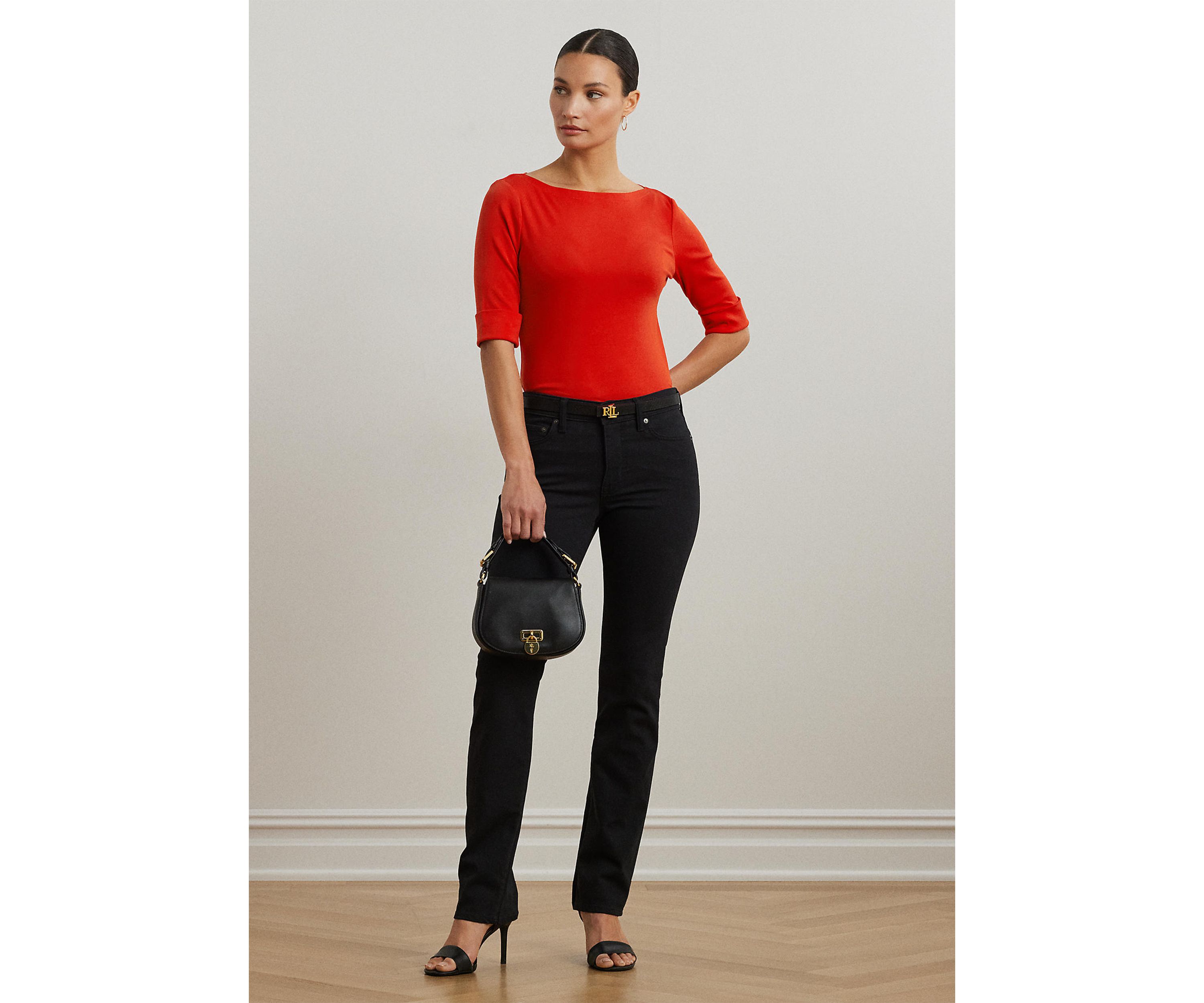 Stretch Cotton Boat Neck T-Shirt
