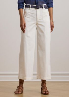 Lauren Ralph Lauren Women's Stretch Chino Wide Leg Cropped Pants, White, 14