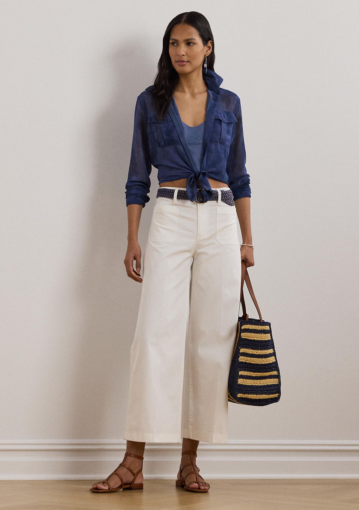 Stretch Chino Wide Leg Cropped Pants