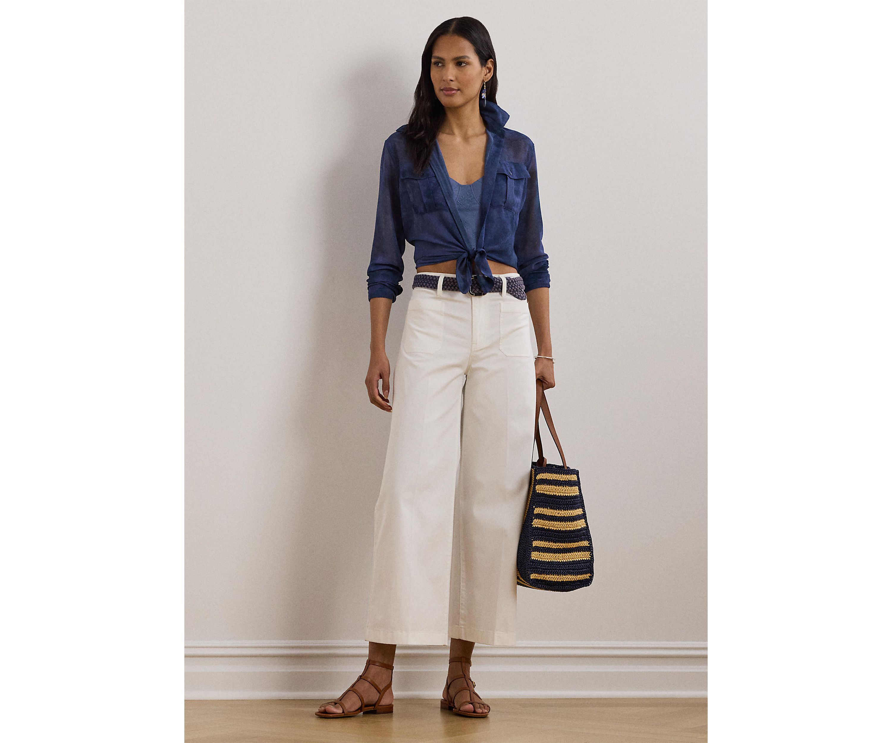 Stretch Chino Wide Leg Cropped Pants