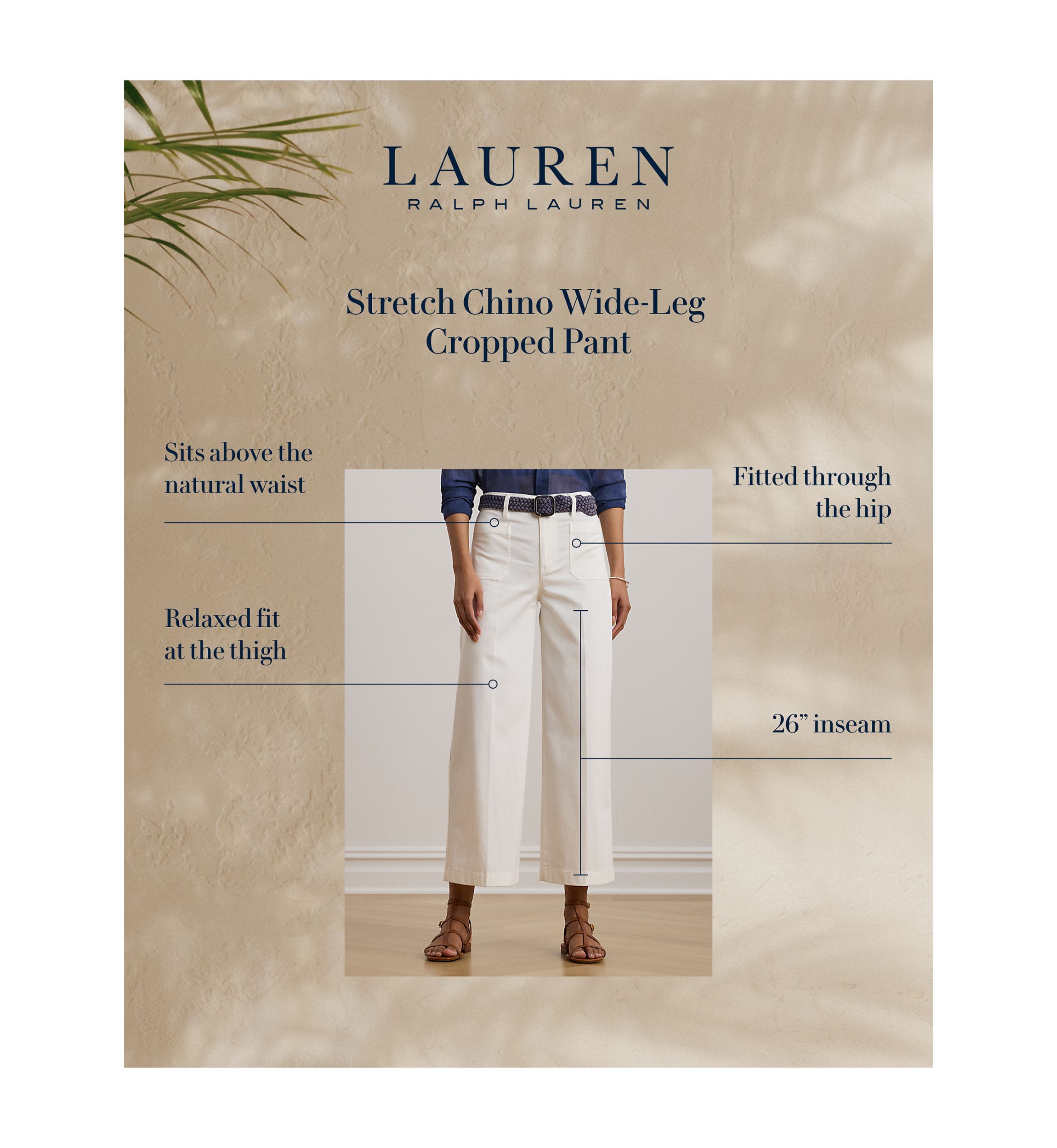 Lauren Ralph Lauren Stretch Chino Wide Leg Cropped Pants | Belk