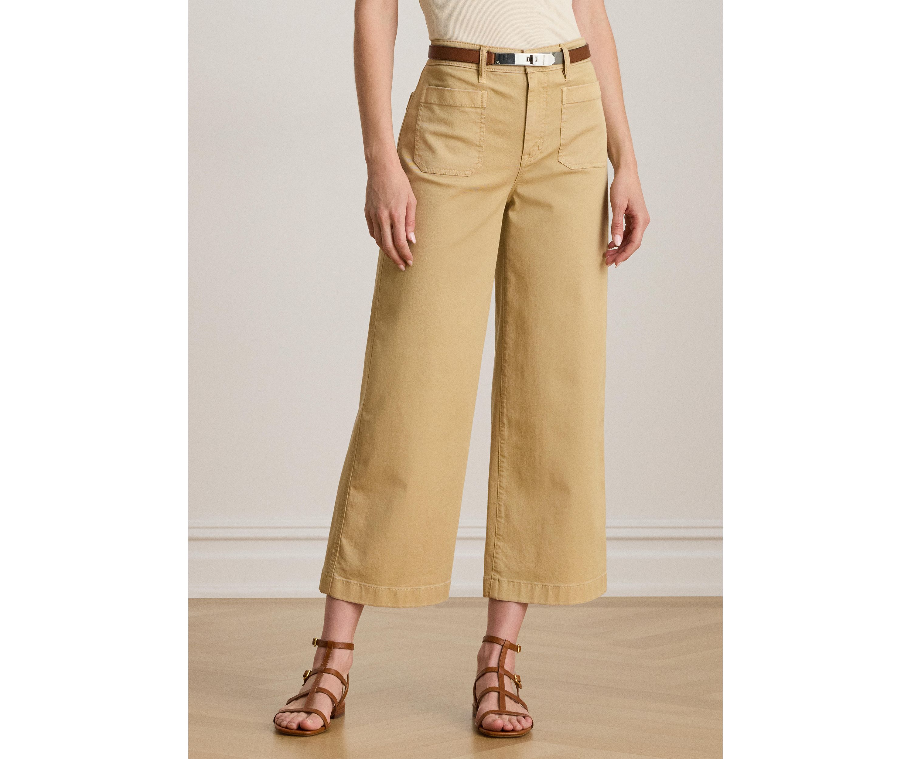 Petite Stretch Chino Wide-Leg Cropped Pants