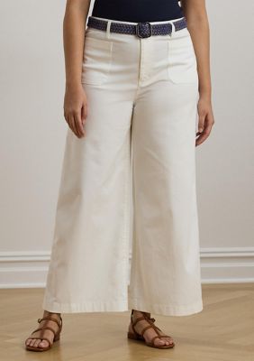Lauren Ralph Lauren Women's Plus Size Stretch Chino Wide Leg Cropped Pants