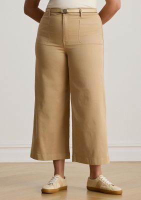 Lauren Ralph Lauren Women's Plus Size Stretch Chino Wide Leg Cropped Pants, Tan, 22W