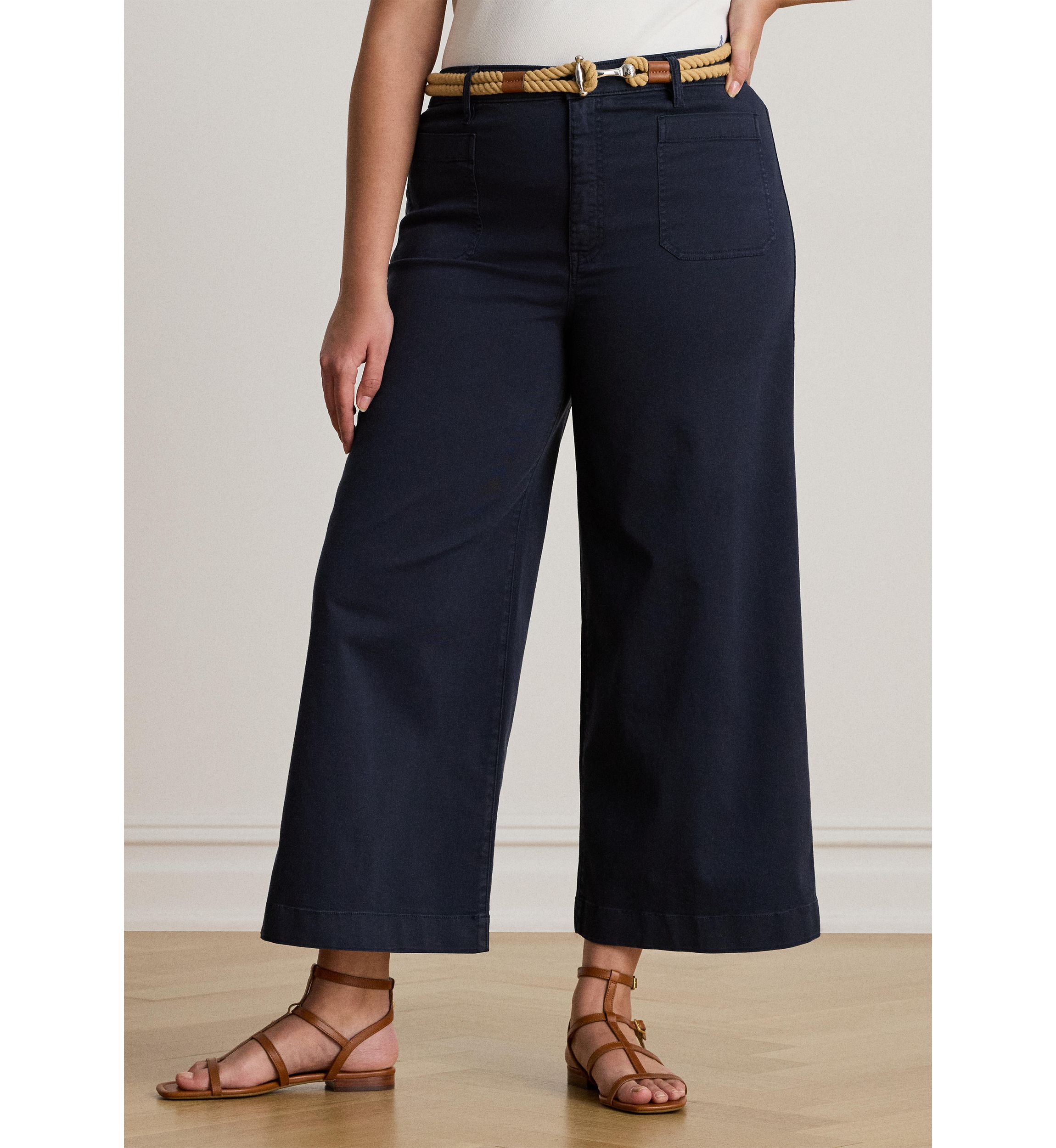 Stretch Chino Wide Leg Cropped Pants