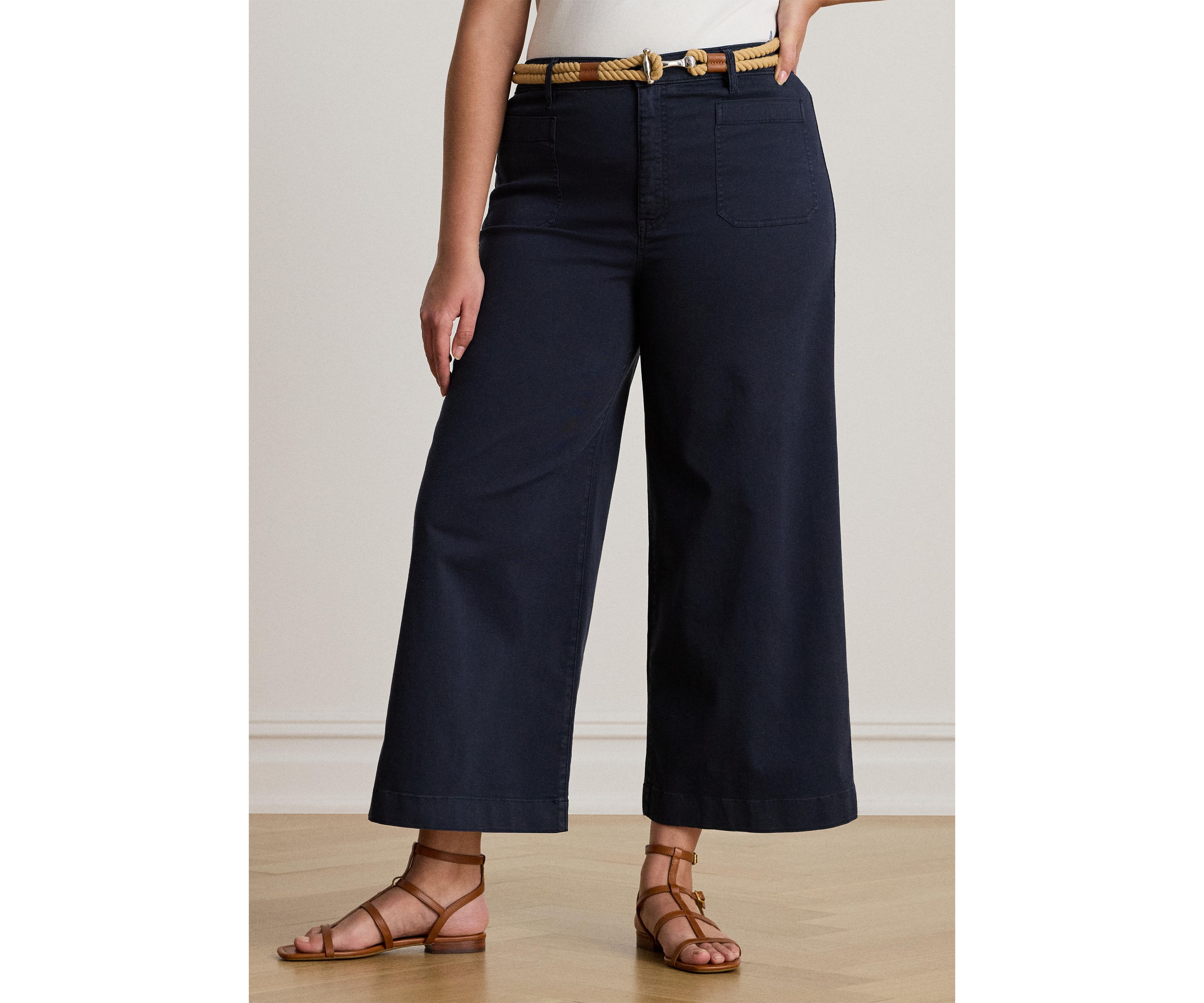 Stretch Chino Wide Leg Cropped Pants