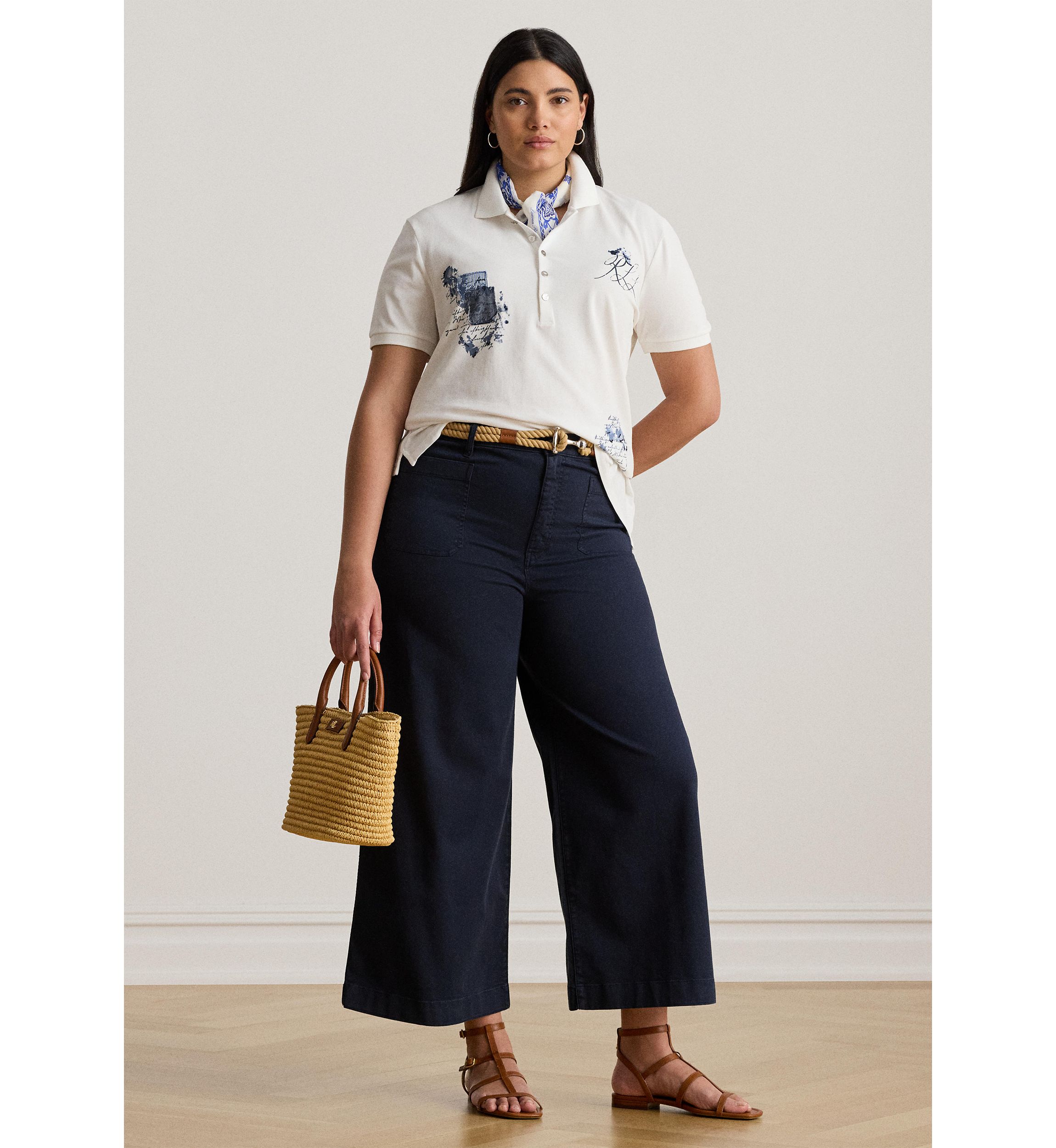 Stretch Chino Wide Leg Cropped Pants