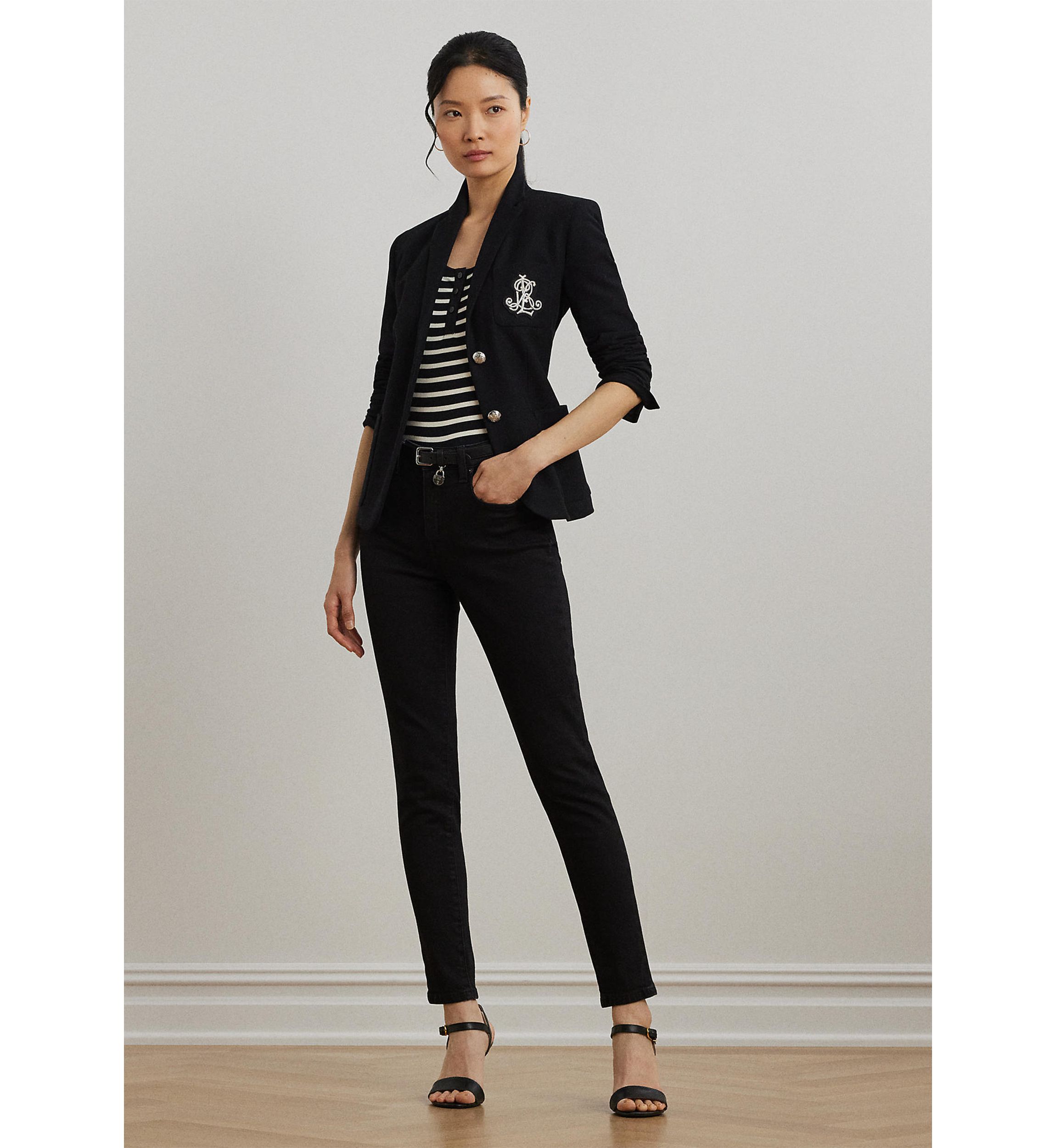 Womens Striped Elbow-Sleeve Henley Top