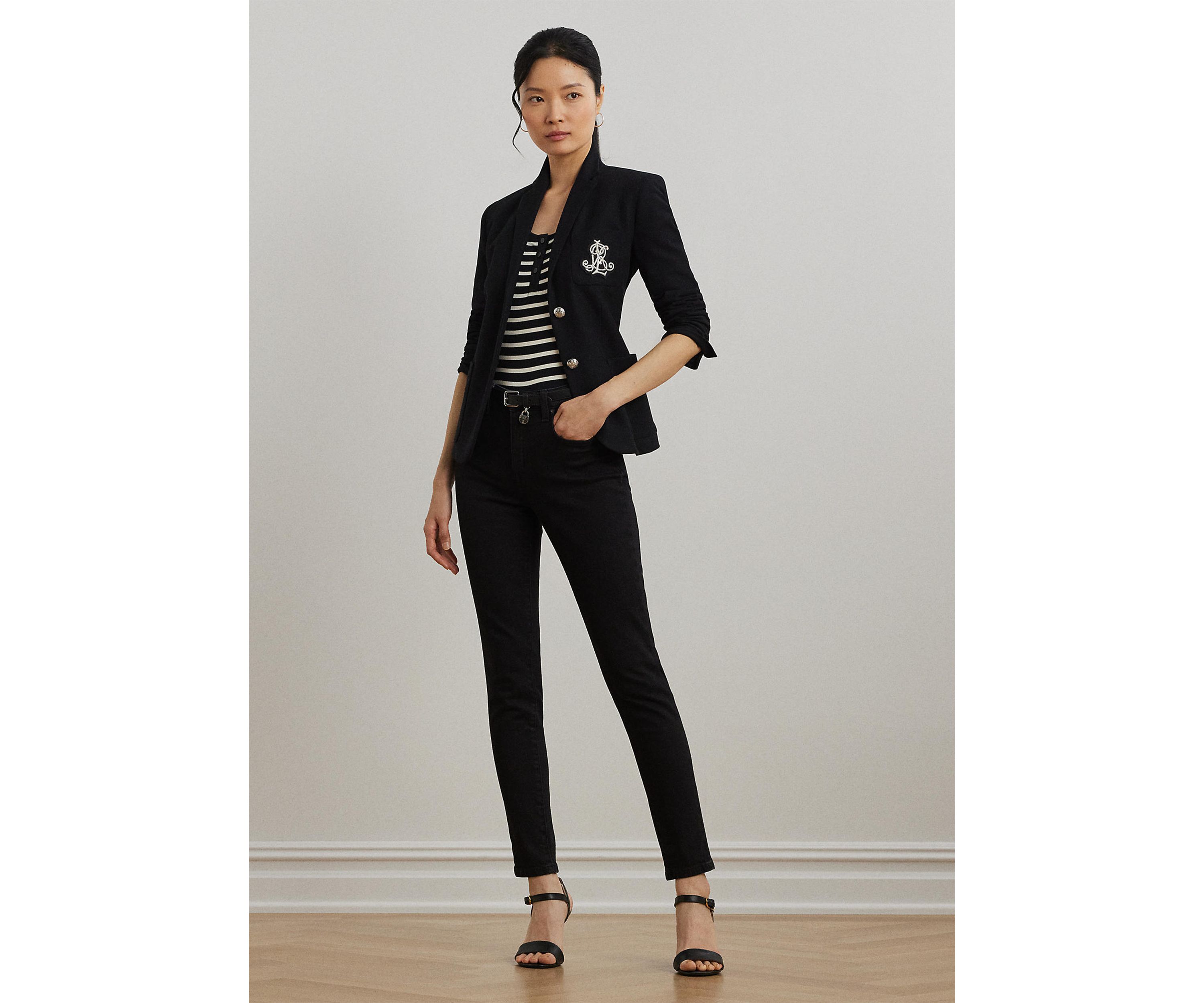 Womens Striped Elbow-Sleeve Henley Top