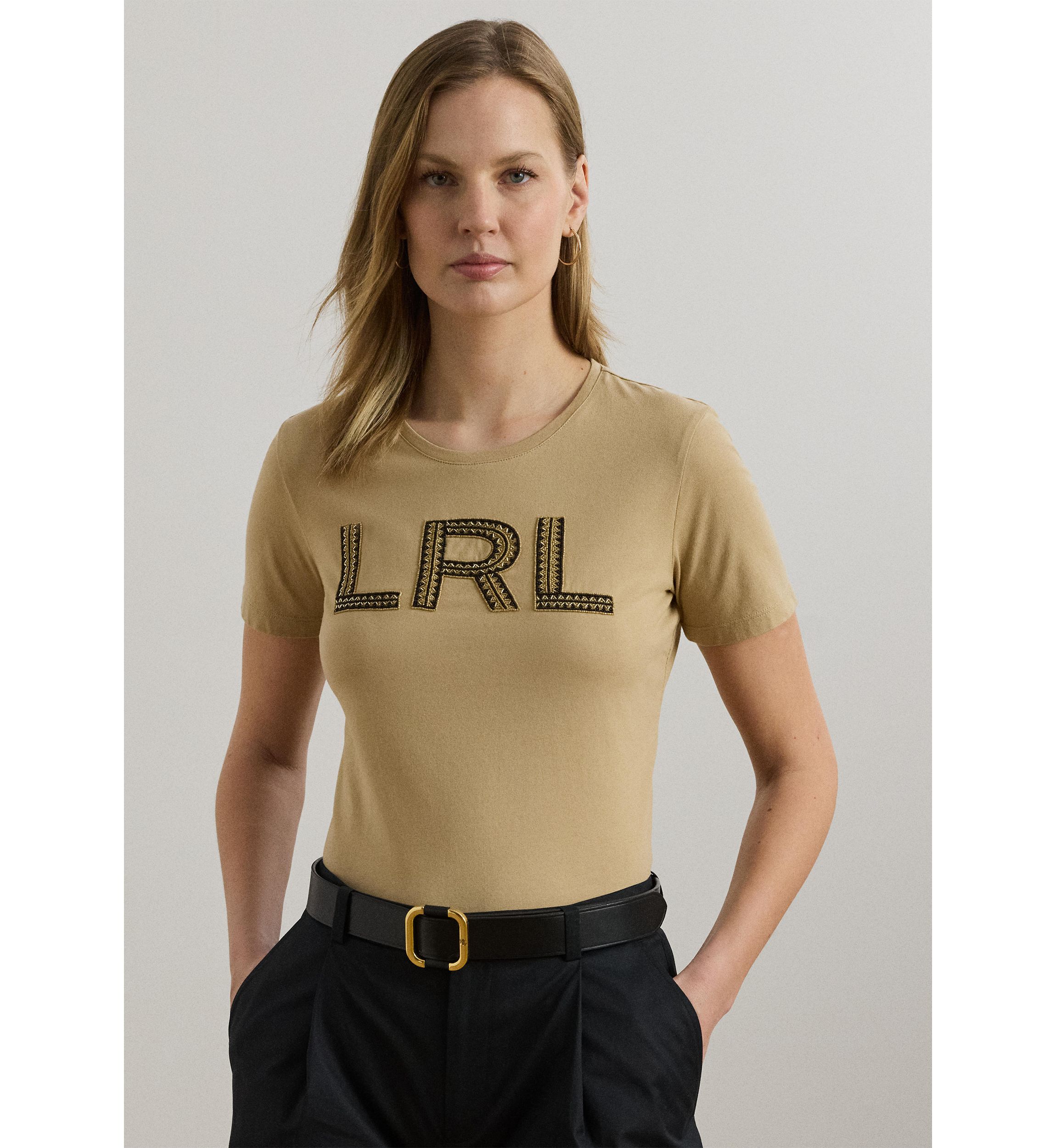 Womens Beaded-Logo Cotton Jersey T-Shirt