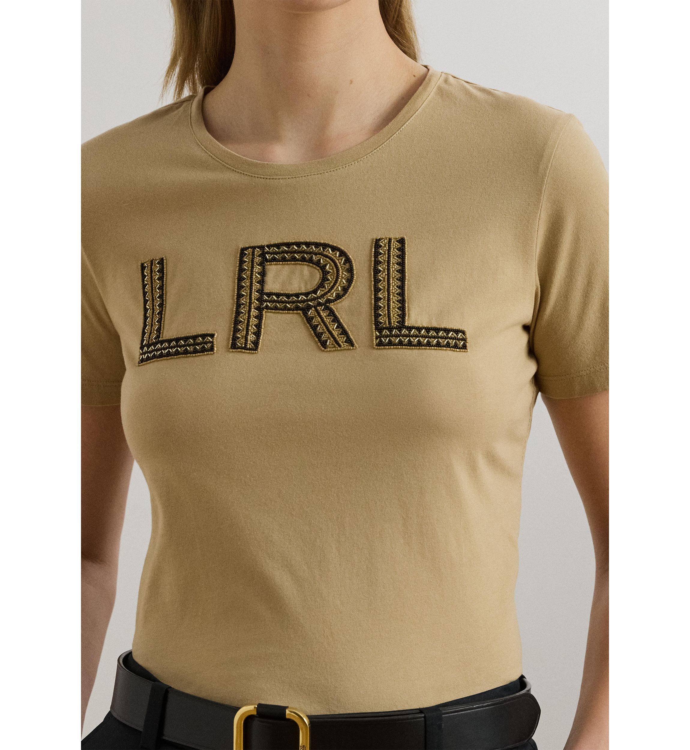 Womens Beaded-Logo Cotton Jersey T-Shirt
