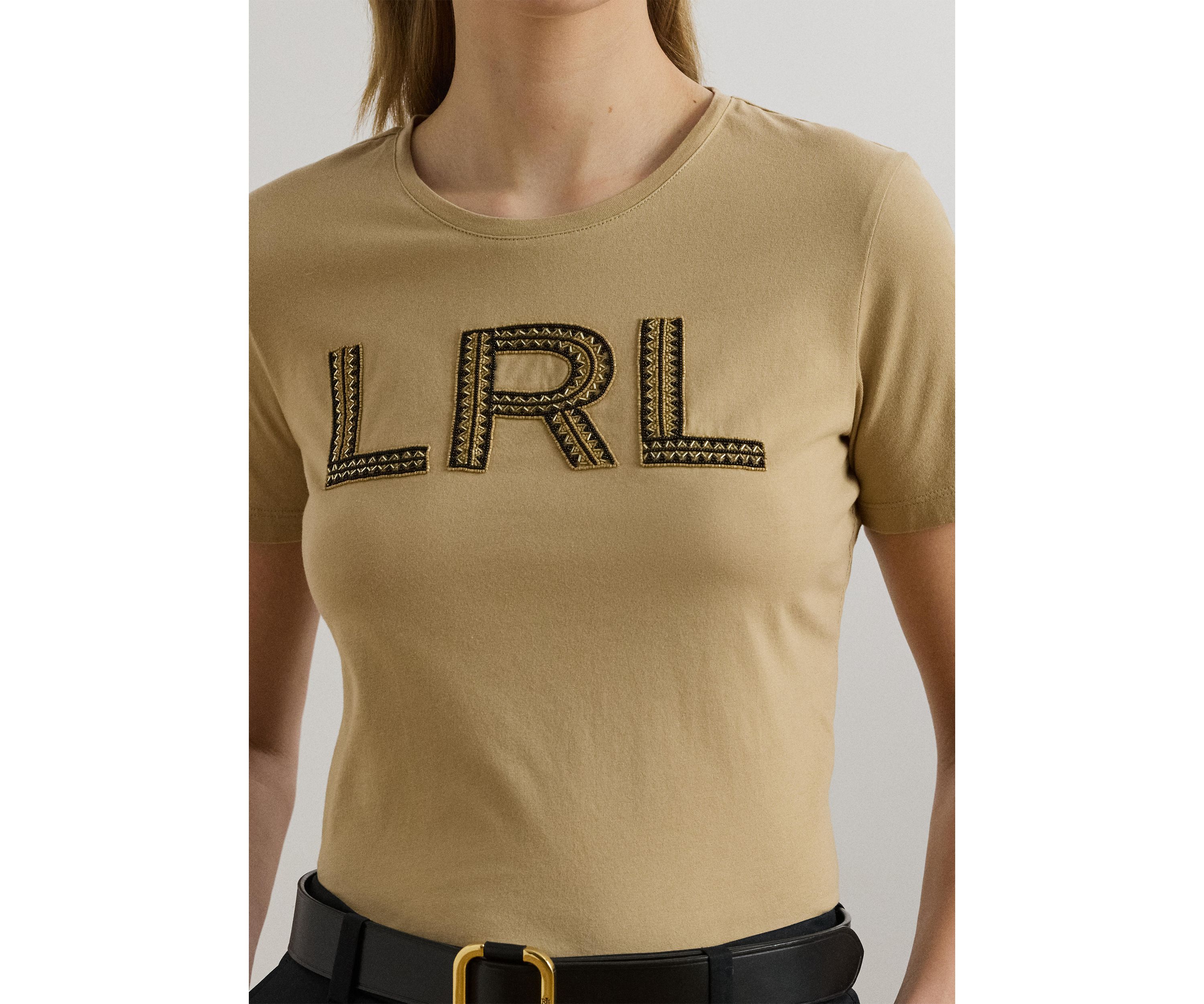 Womens Beaded-Logo Cotton Jersey T-Shirt