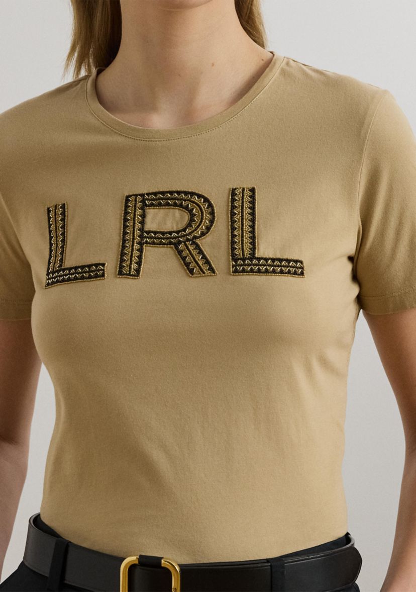 Womens Beaded-Logo Cotton Jersey T-Shirt