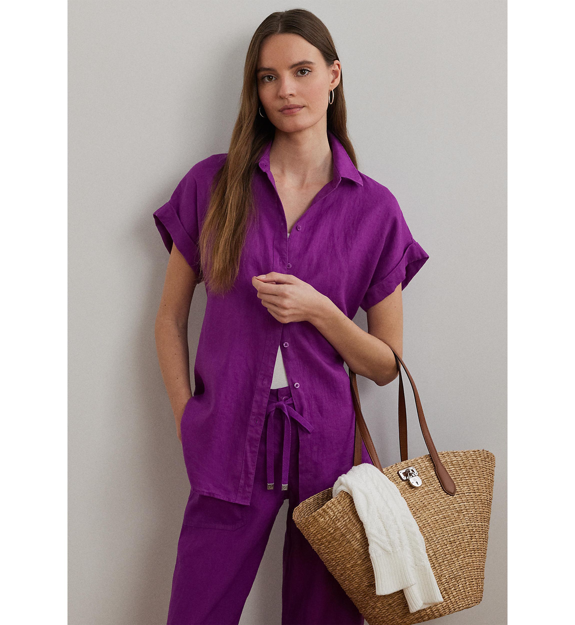 Petite Relaxed Fit Linen Short-Sleeve Shirt