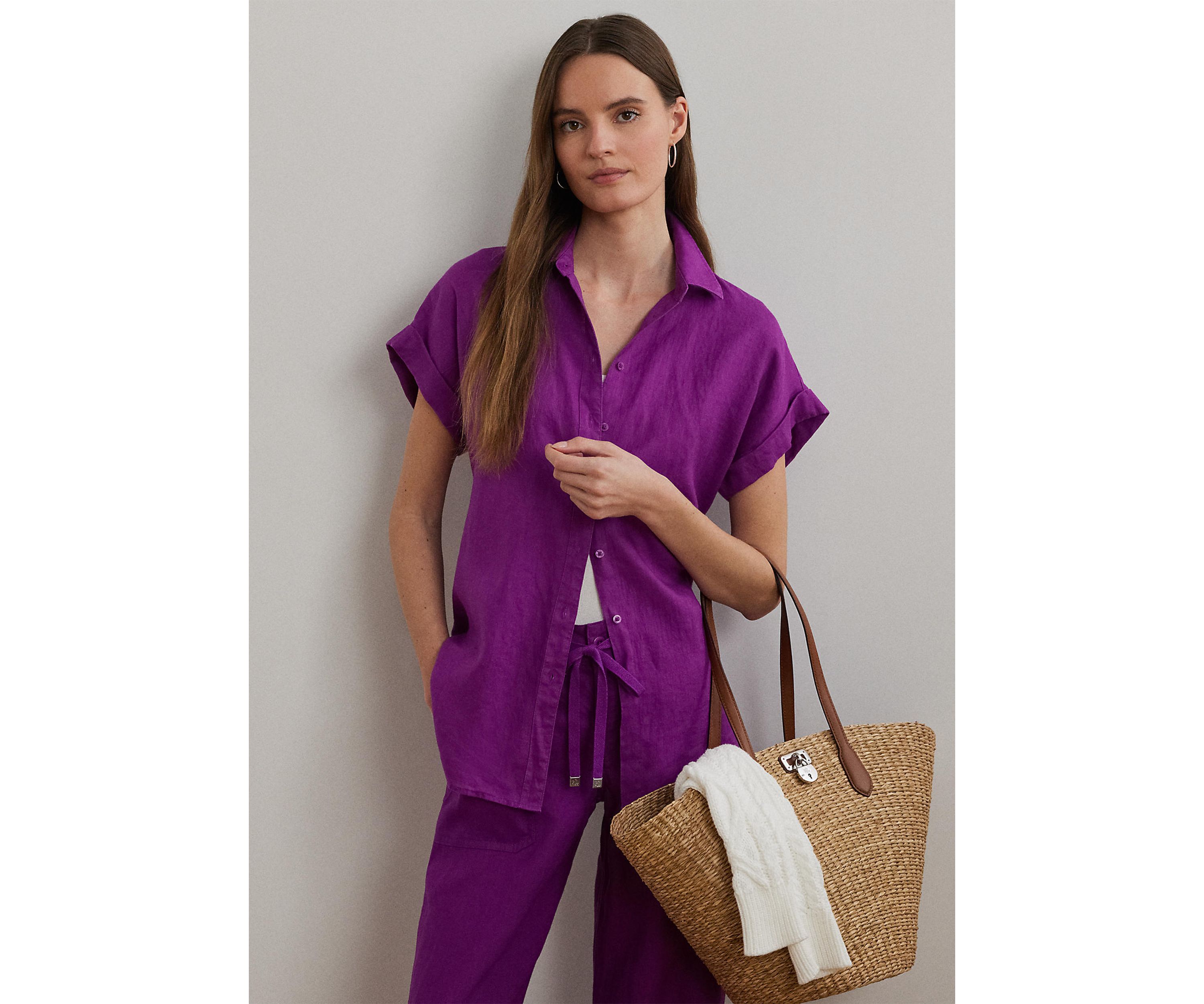 Petite Relaxed Fit Linen Short-Sleeve Shirt