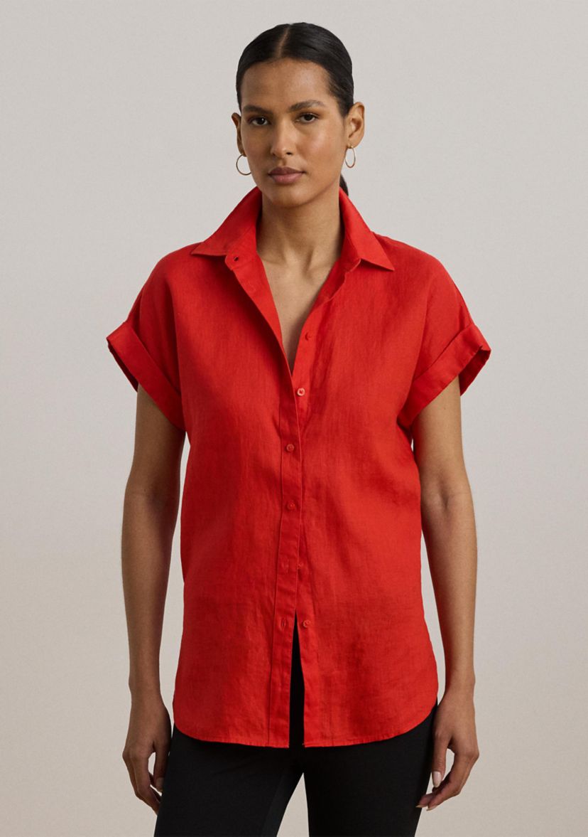 Petite Relaxed Fit Linen Short-Sleeve Shirt