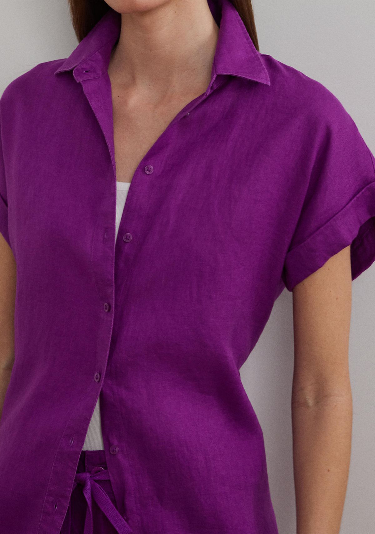 Petite Relaxed Fit Linen Short-Sleeve Shirt