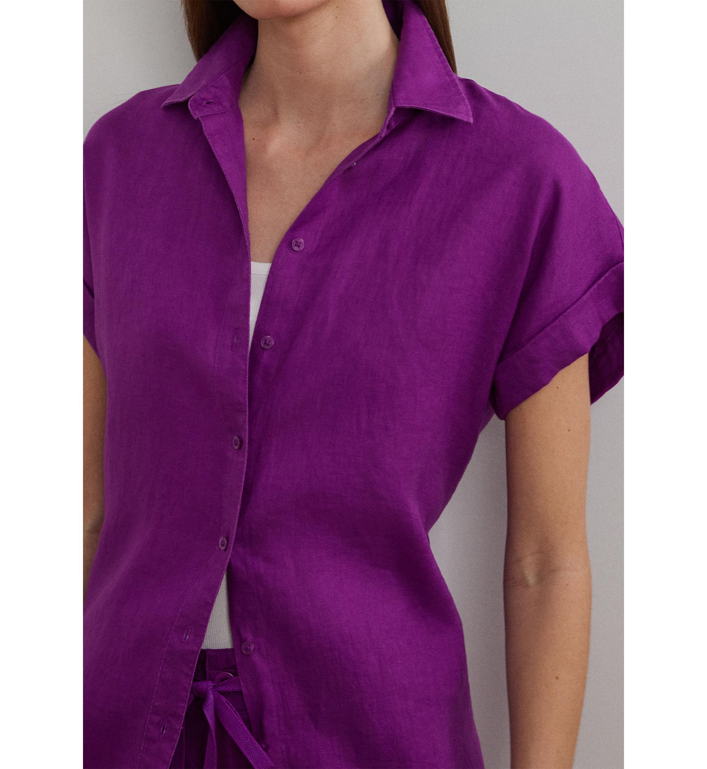 Petite Relaxed Fit Linen Short-Sleeve Shirt