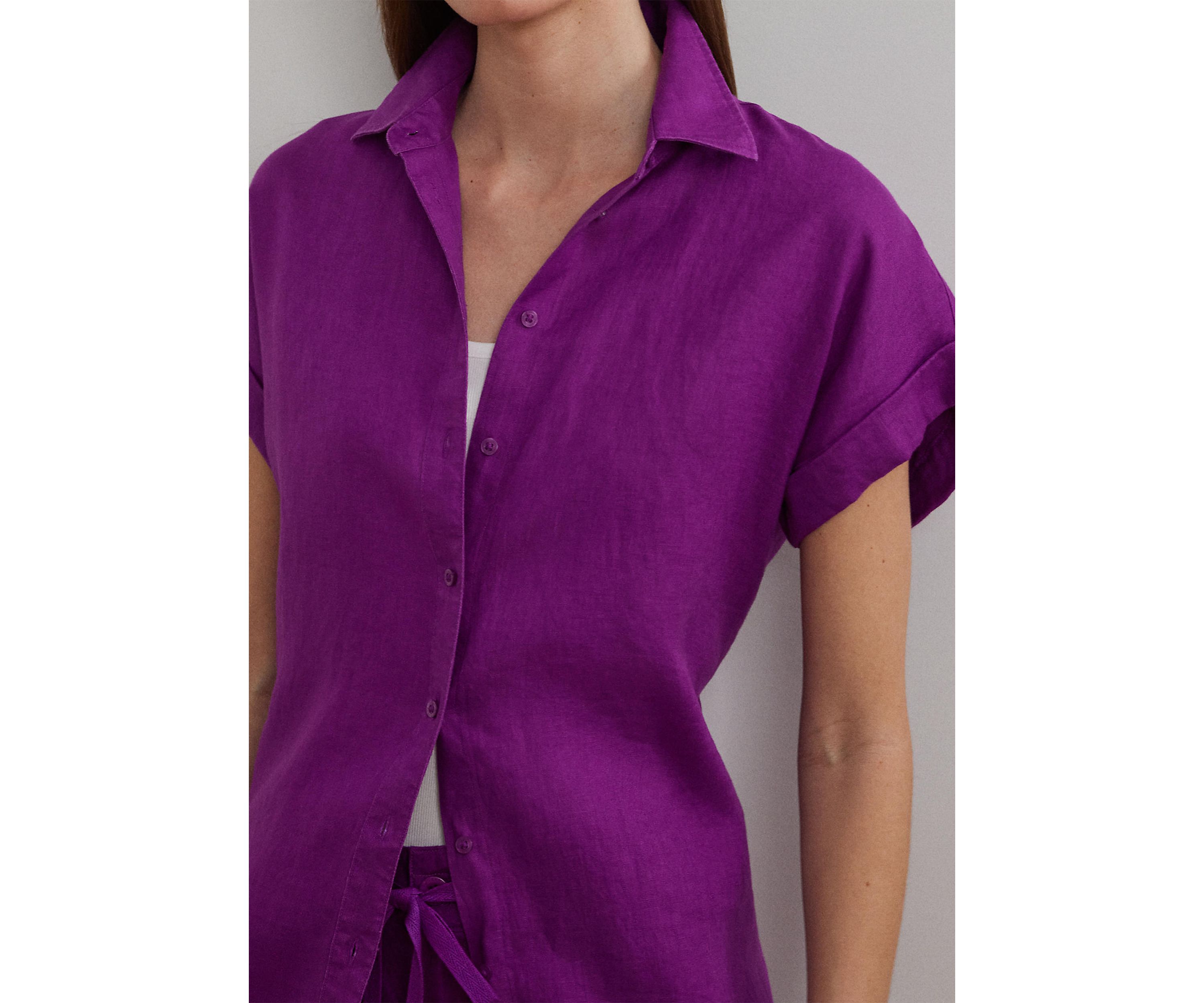 Petite Relaxed Fit Linen Short-Sleeve Shirt