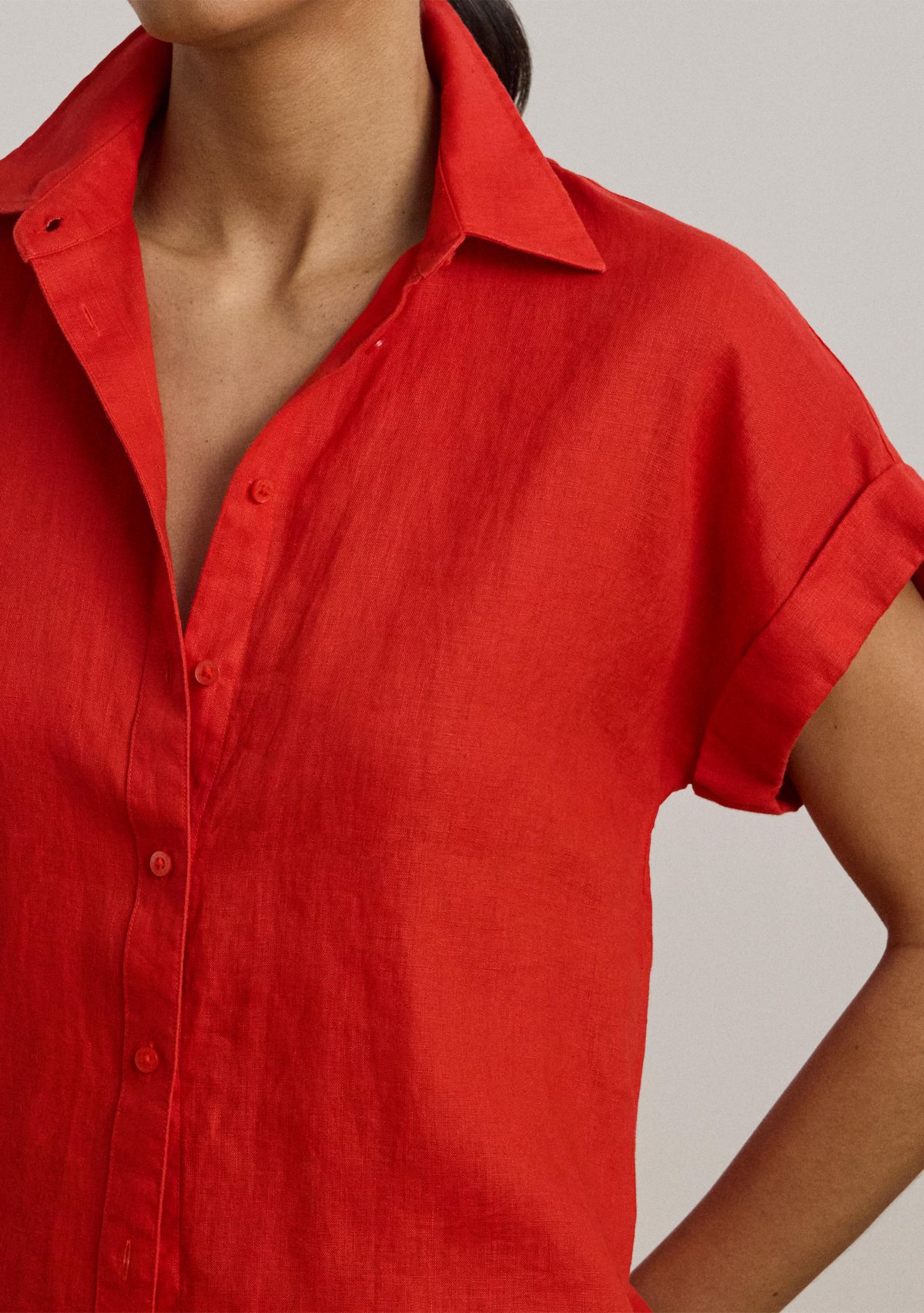 Petite Relaxed Fit Linen Short-Sleeve Shirt