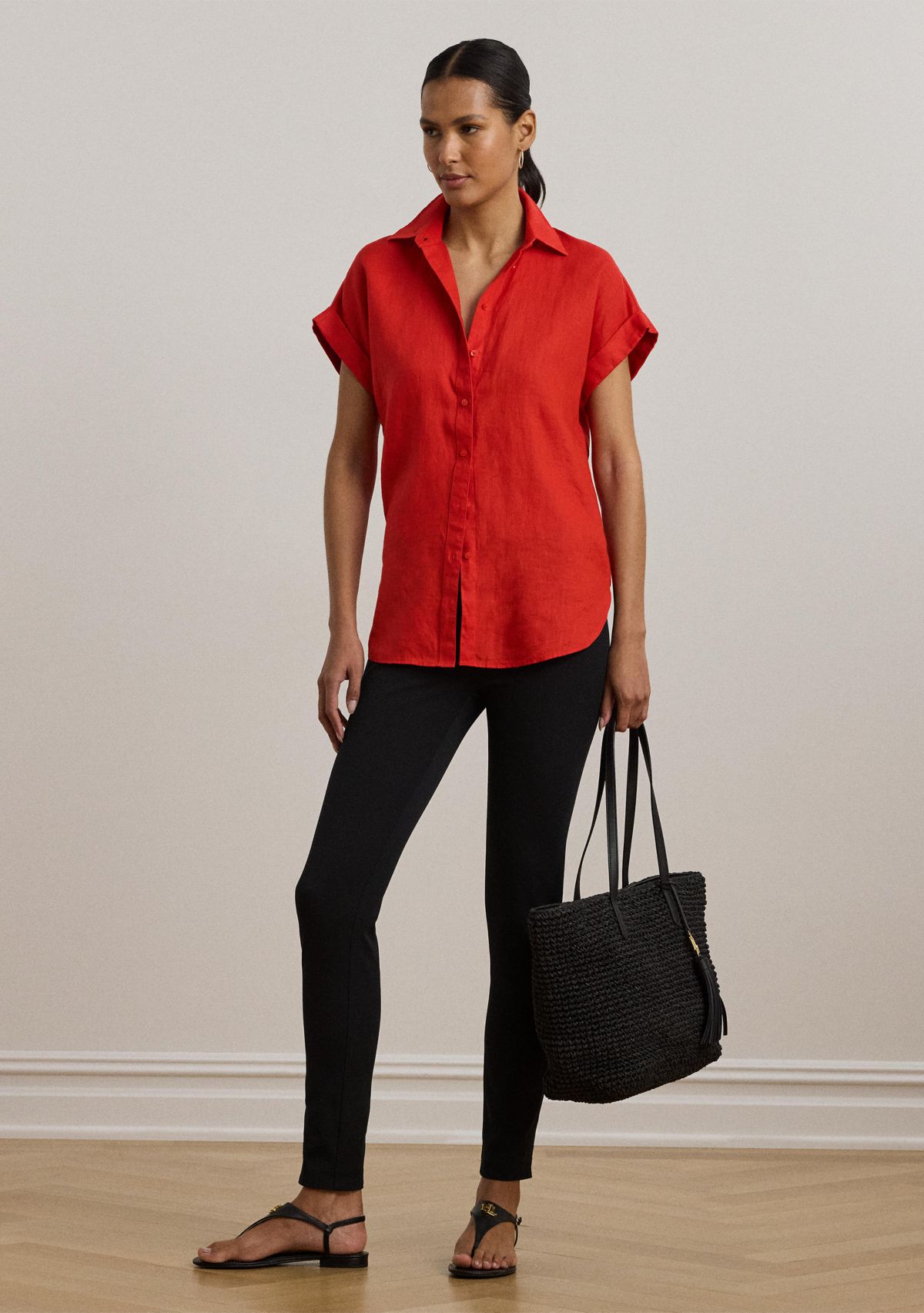 Petite Relaxed Fit Linen Short-Sleeve Shirt
