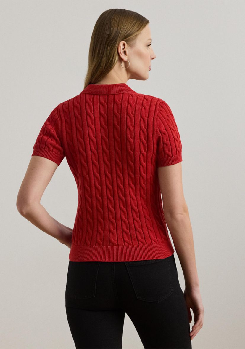 Petite Cable-Knit Cotton Polo Sweater
