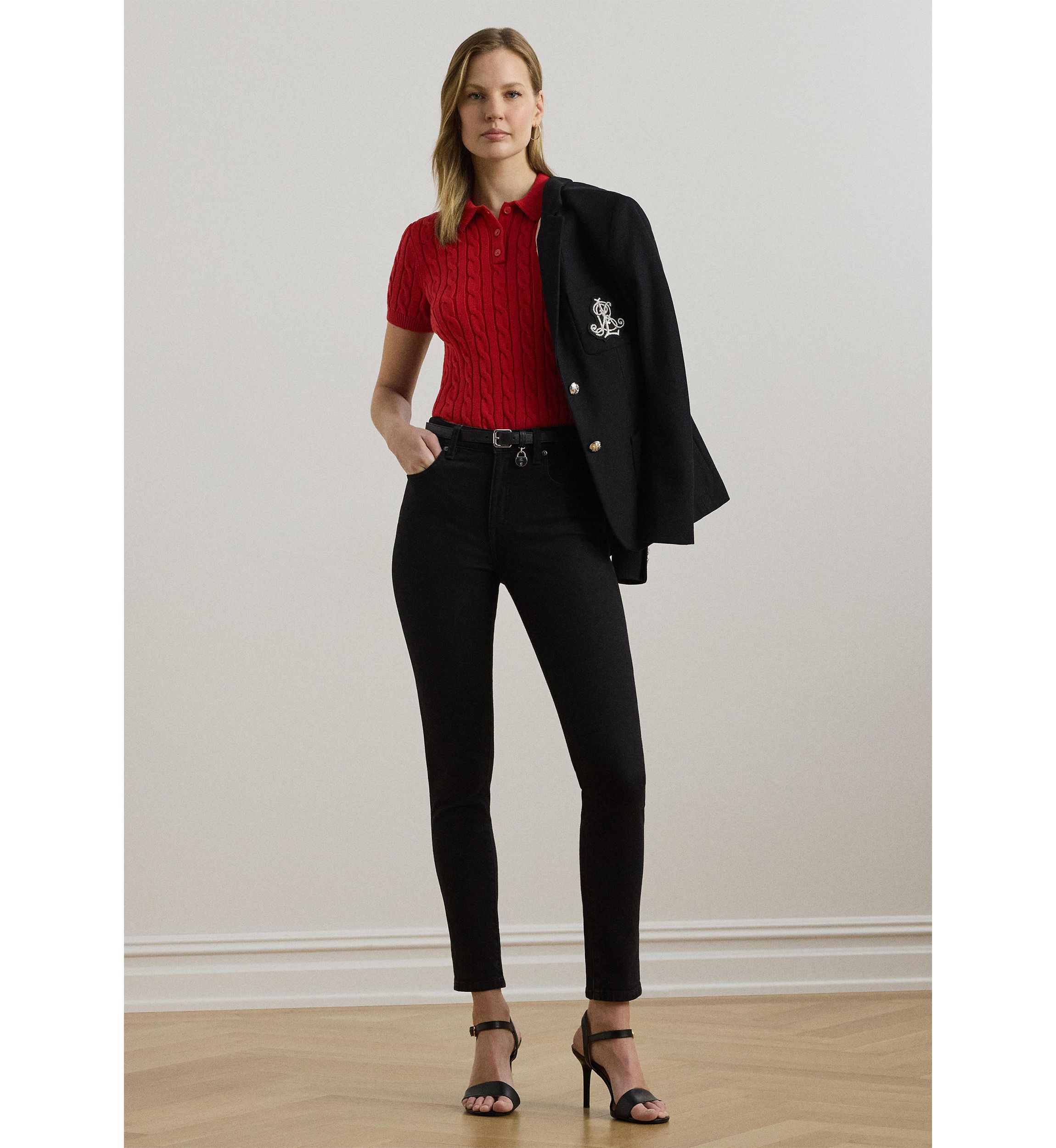 Petite Cable-Knit Cotton Polo Sweater