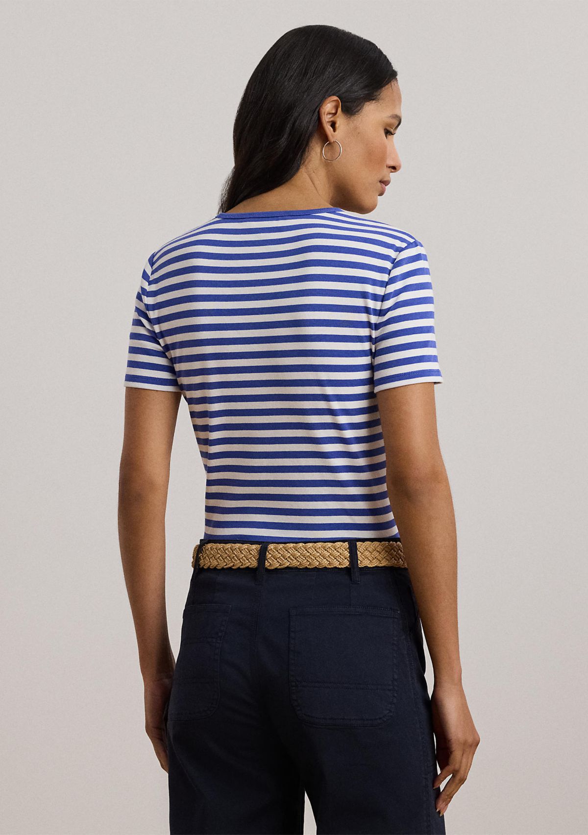 Petite Striped Stretch Cotton Crew Neck T-Shirt