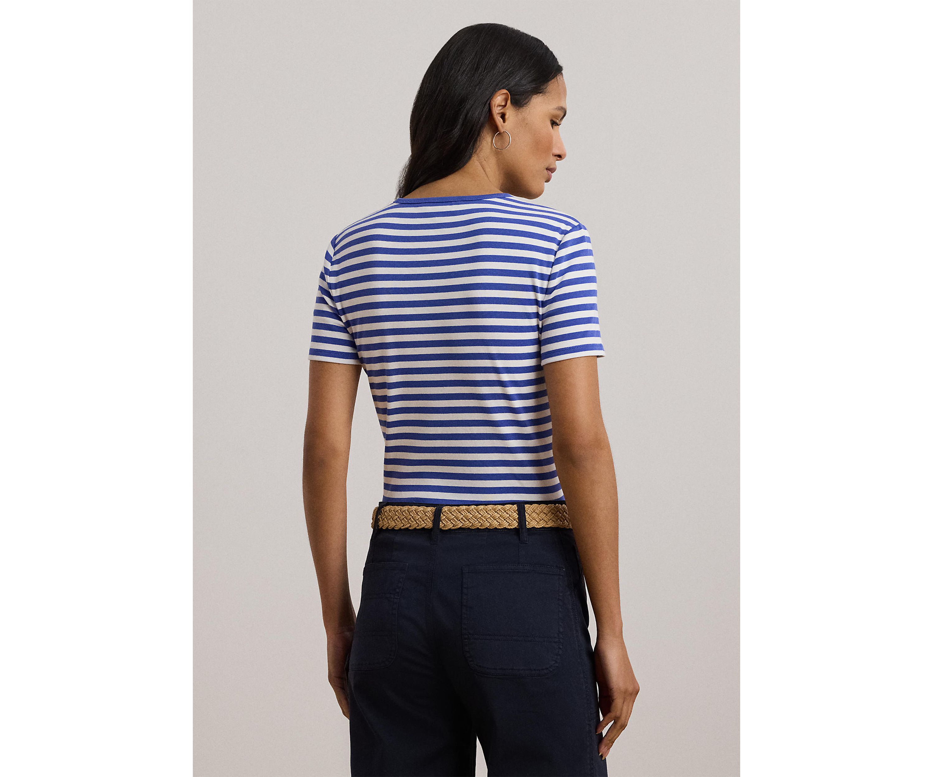 Petite Striped Stretch Cotton Crew Neck T-Shirt
