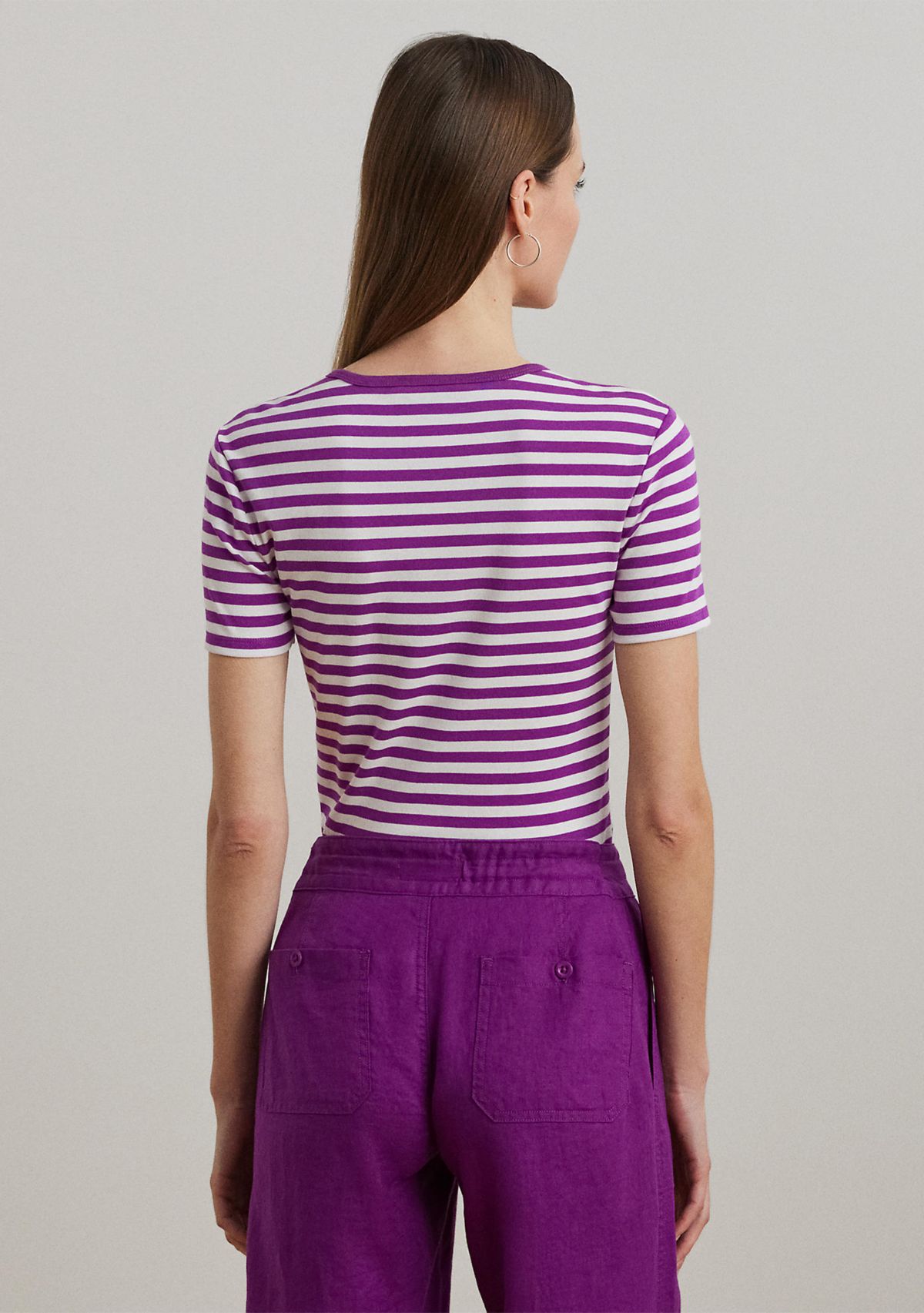Petite Striped Stretch Cotton Crew Neck T-Shirt