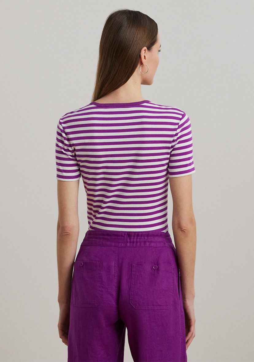 Petite Striped Stretch Cotton Crew Neck T-Shirt