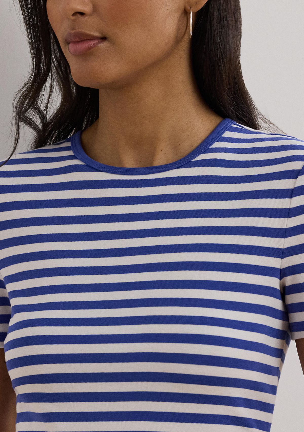 Petite Striped Stretch Cotton Crew Neck T-Shirt
