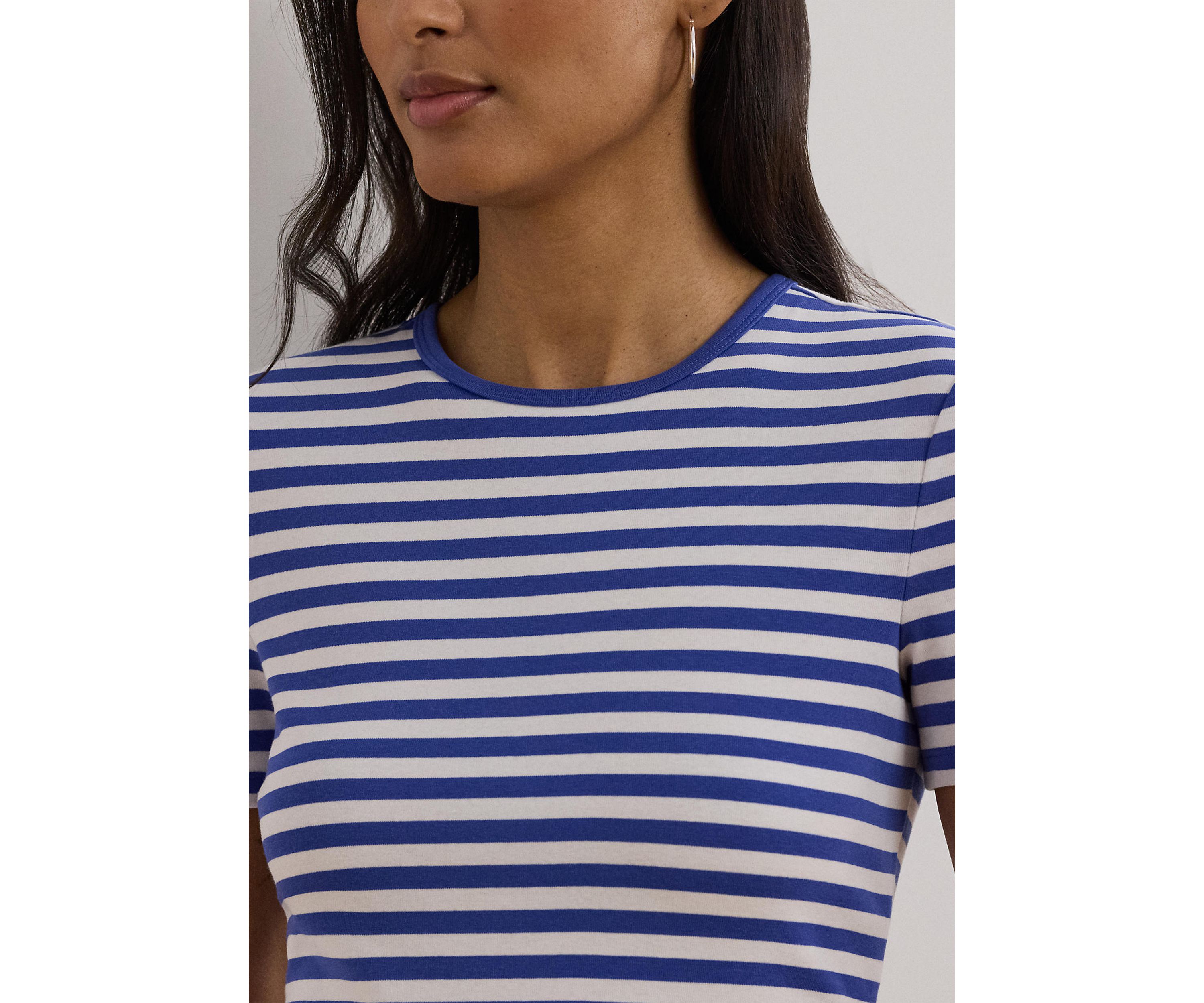 Petite Striped Stretch Cotton Crew Neck T-Shirt