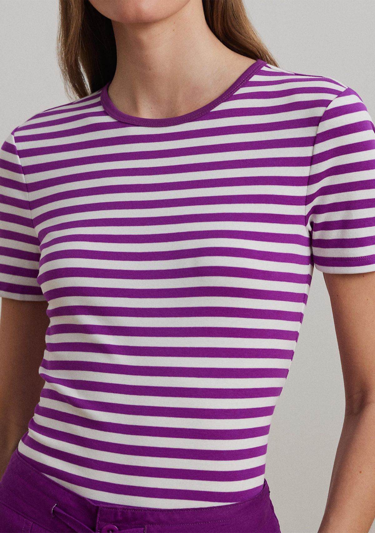 Petite Striped Stretch Cotton Crew Neck T-Shirt