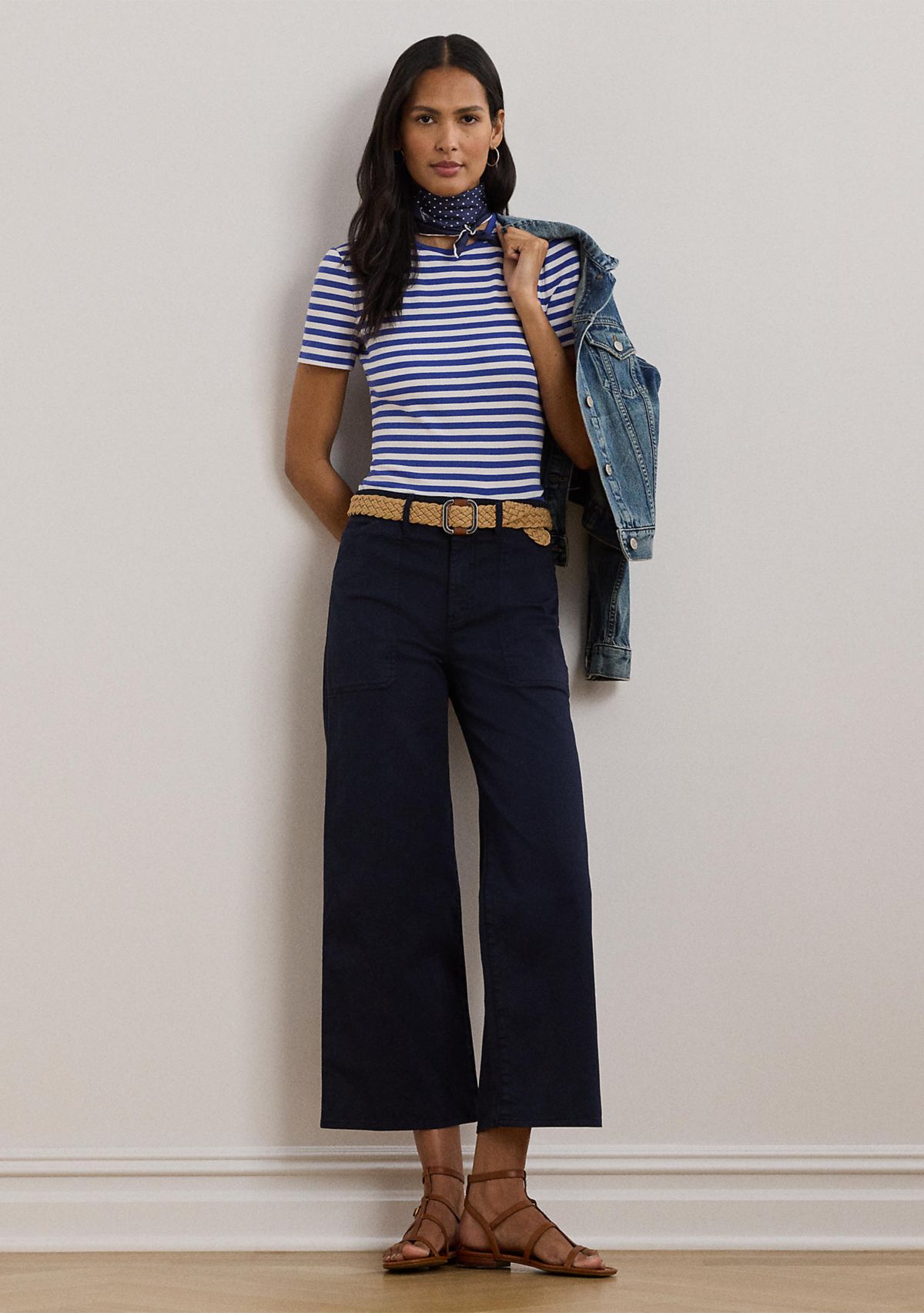 Petite Striped Stretch Cotton Crew Neck T-Shirt