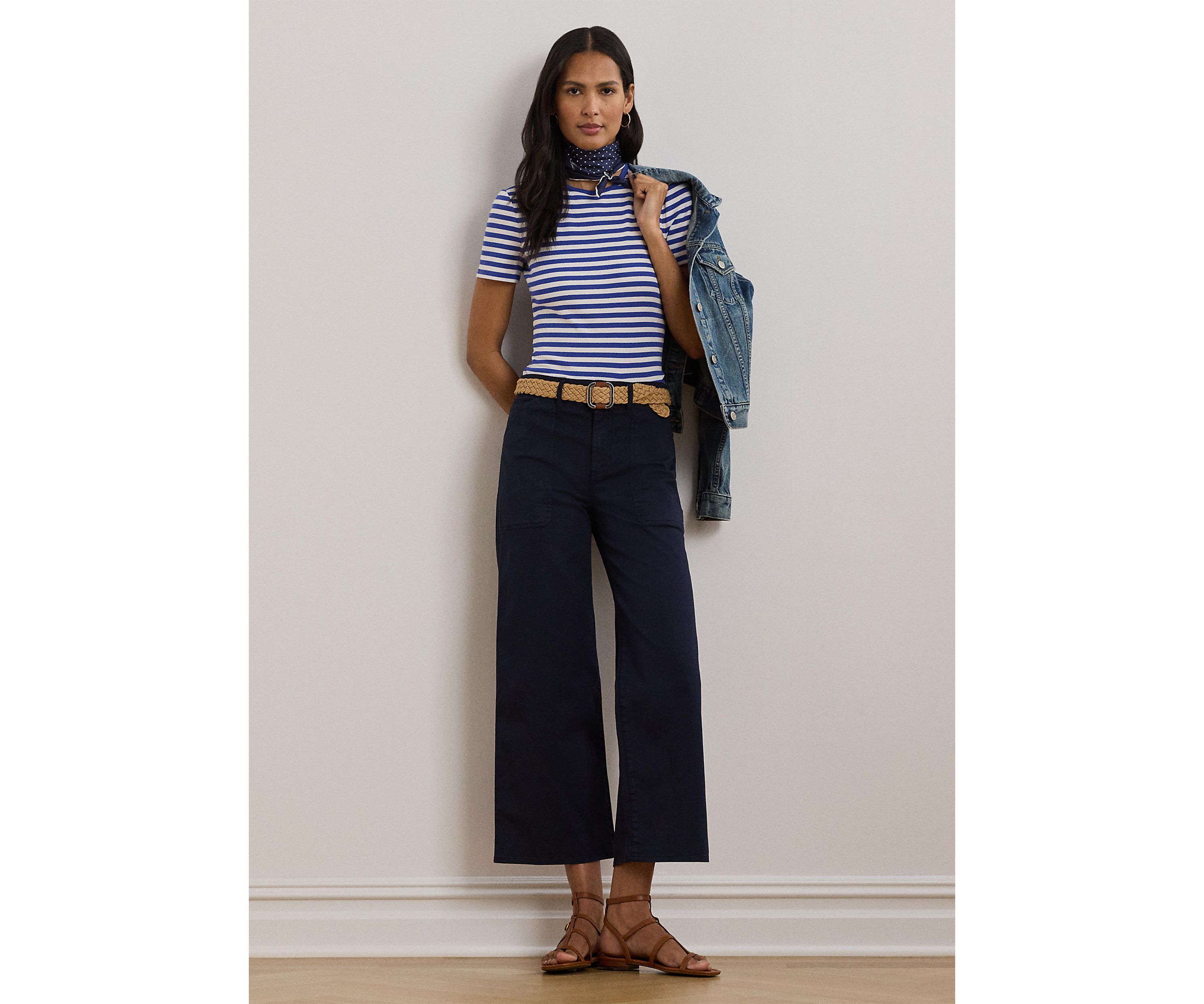Petite Striped Stretch Cotton Crew Neck T-Shirt